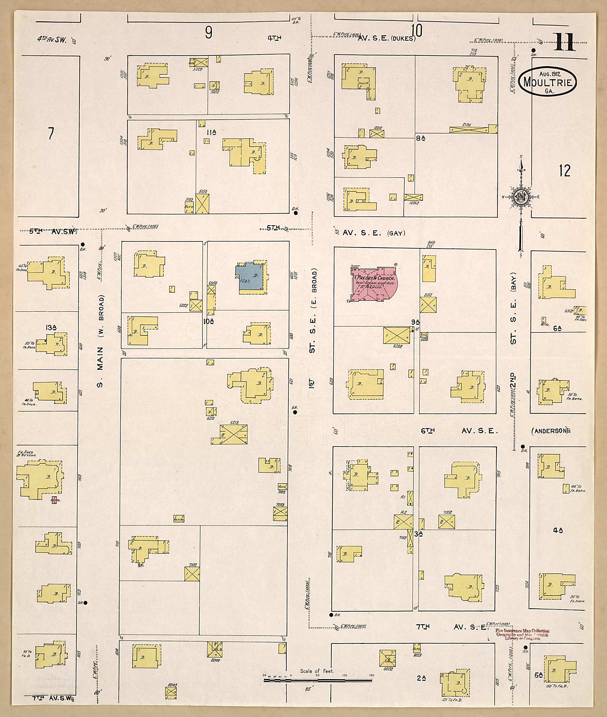 This old map of Moultrie, Colquitt County, Georgia was created by Sanborn Map Company in 1912