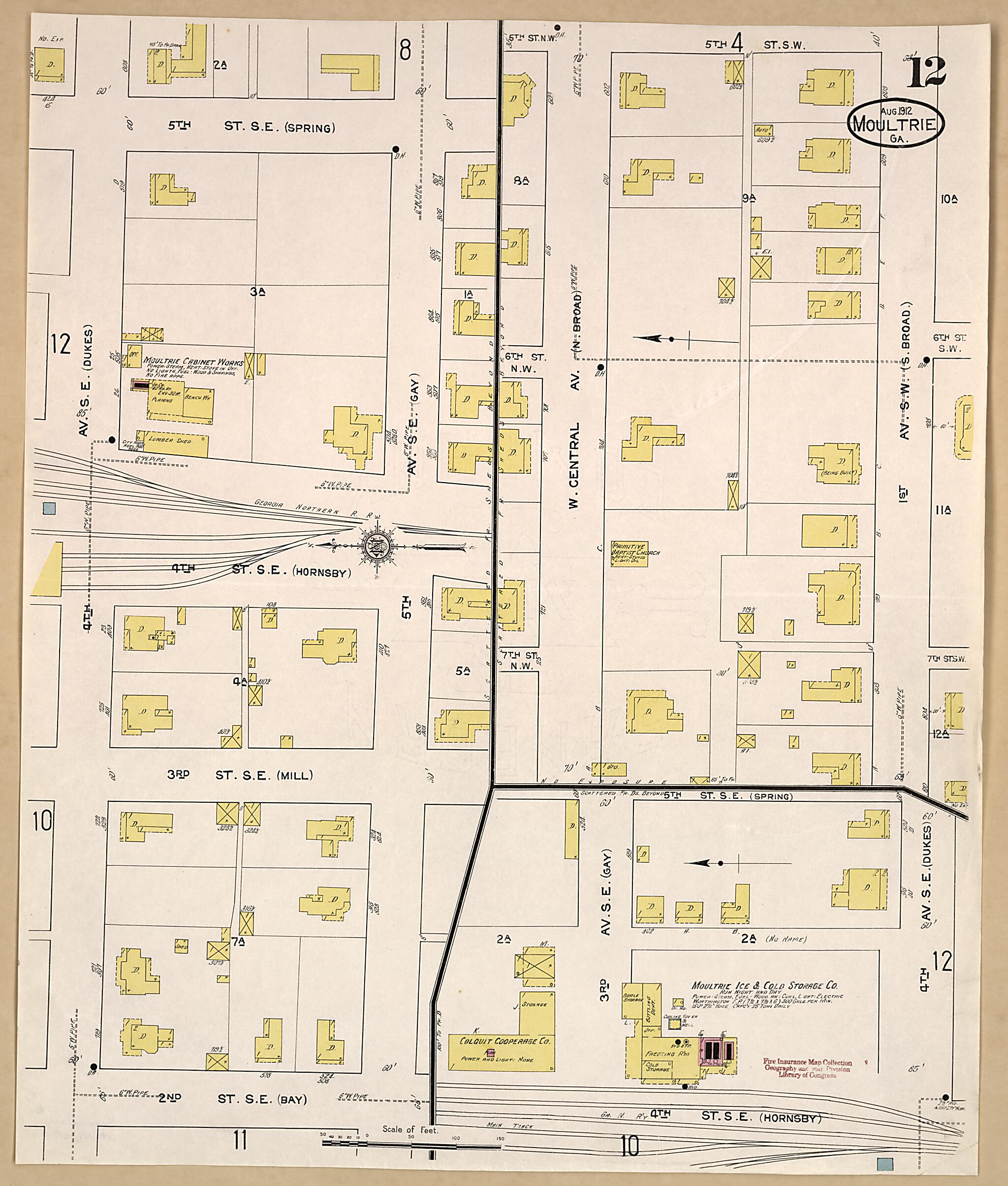 This old map of Moultrie, Colquitt County, Georgia was created by Sanborn Map Company in 1912