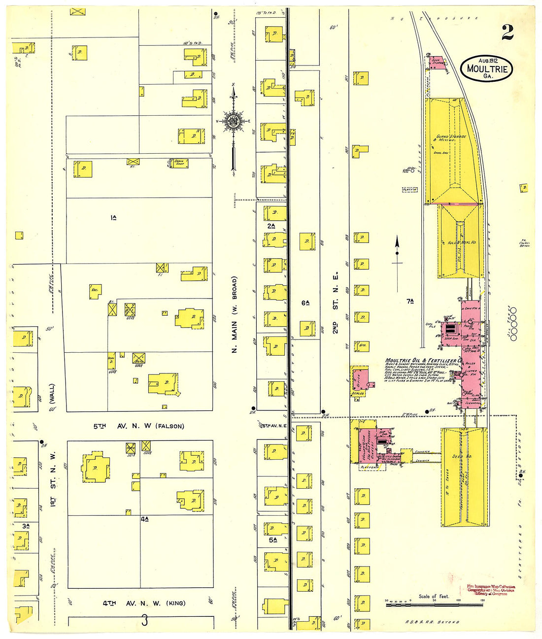 This old map of Moultrie, Colquitt County, Georgia was created by Sanborn Map Company in 1912