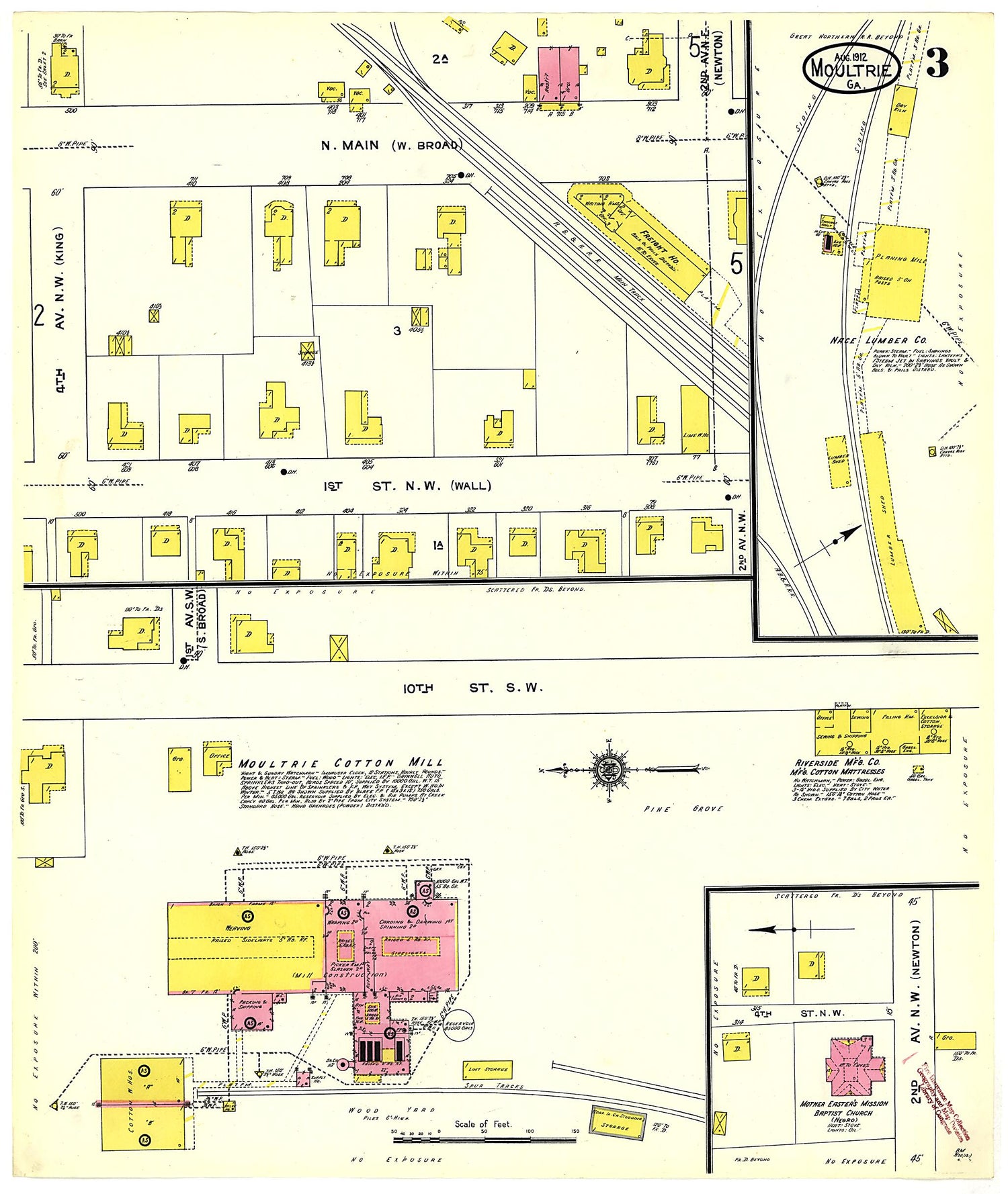 This old map of Moultrie, Colquitt County, Georgia was created by Sanborn Map Company in 1912