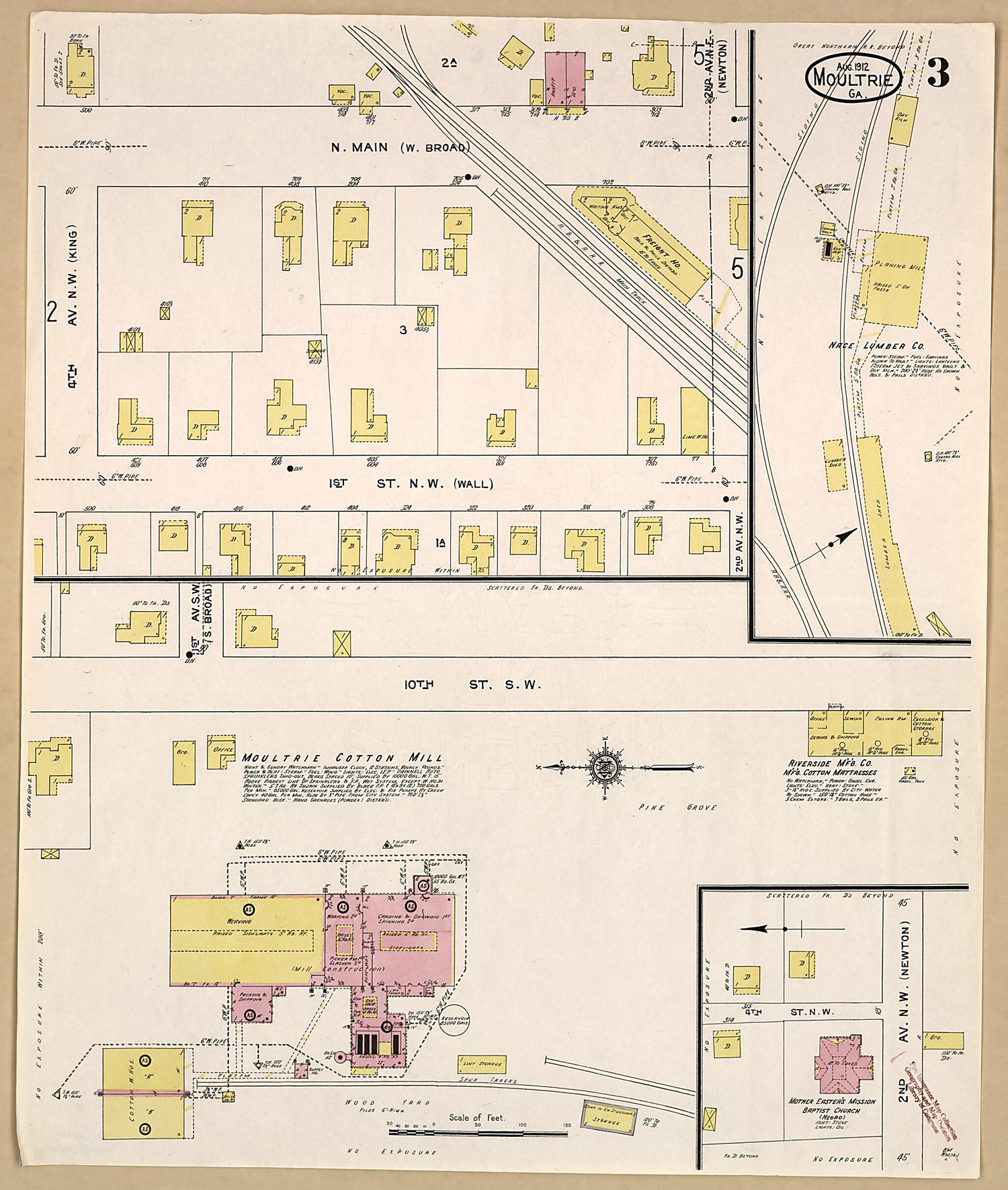 This old map of Moultrie, Colquitt County, Georgia was created by Sanborn Map Company in 1912