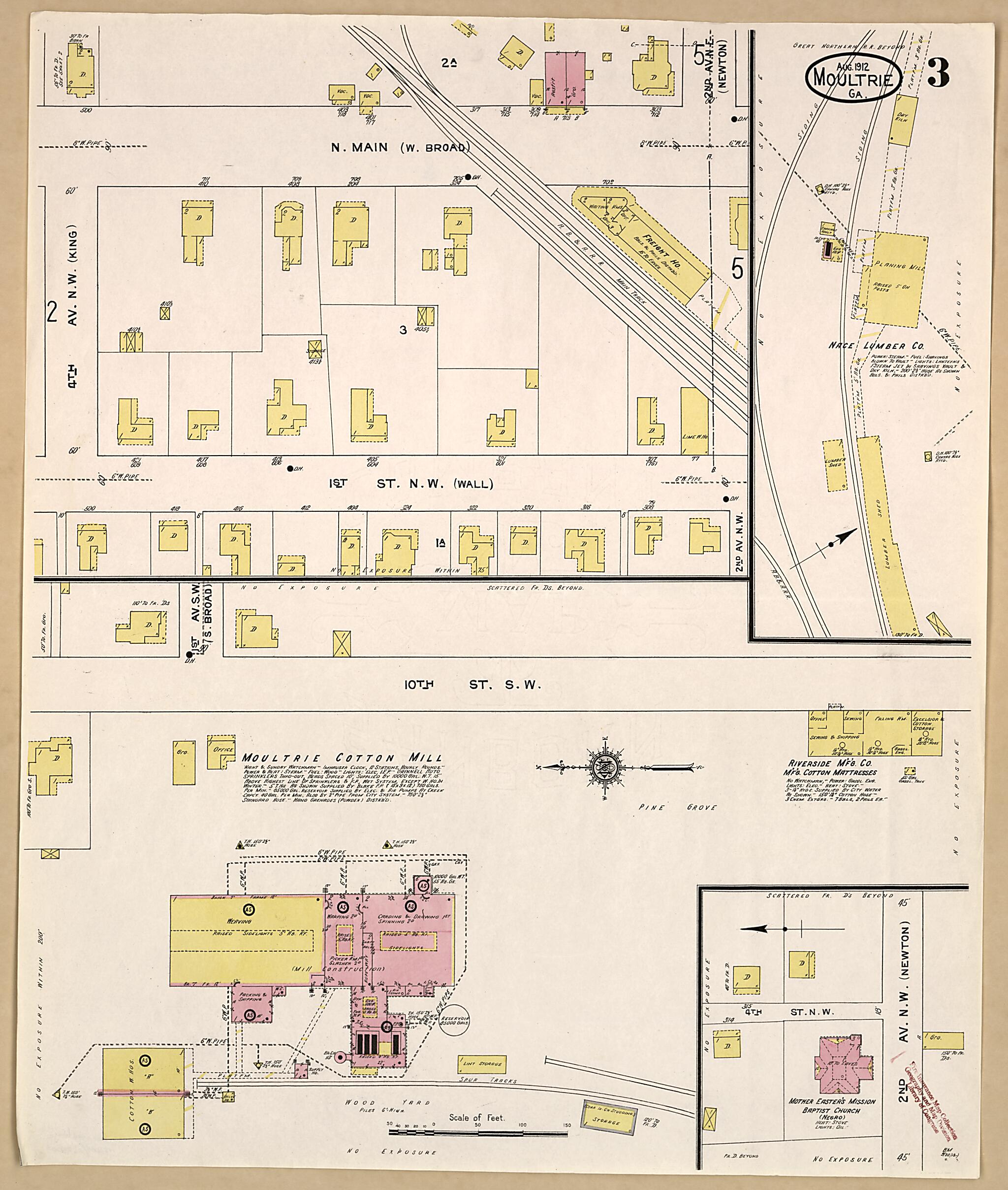 This old map of Moultrie, Colquitt County, Georgia was created by Sanborn Map Company in 1912