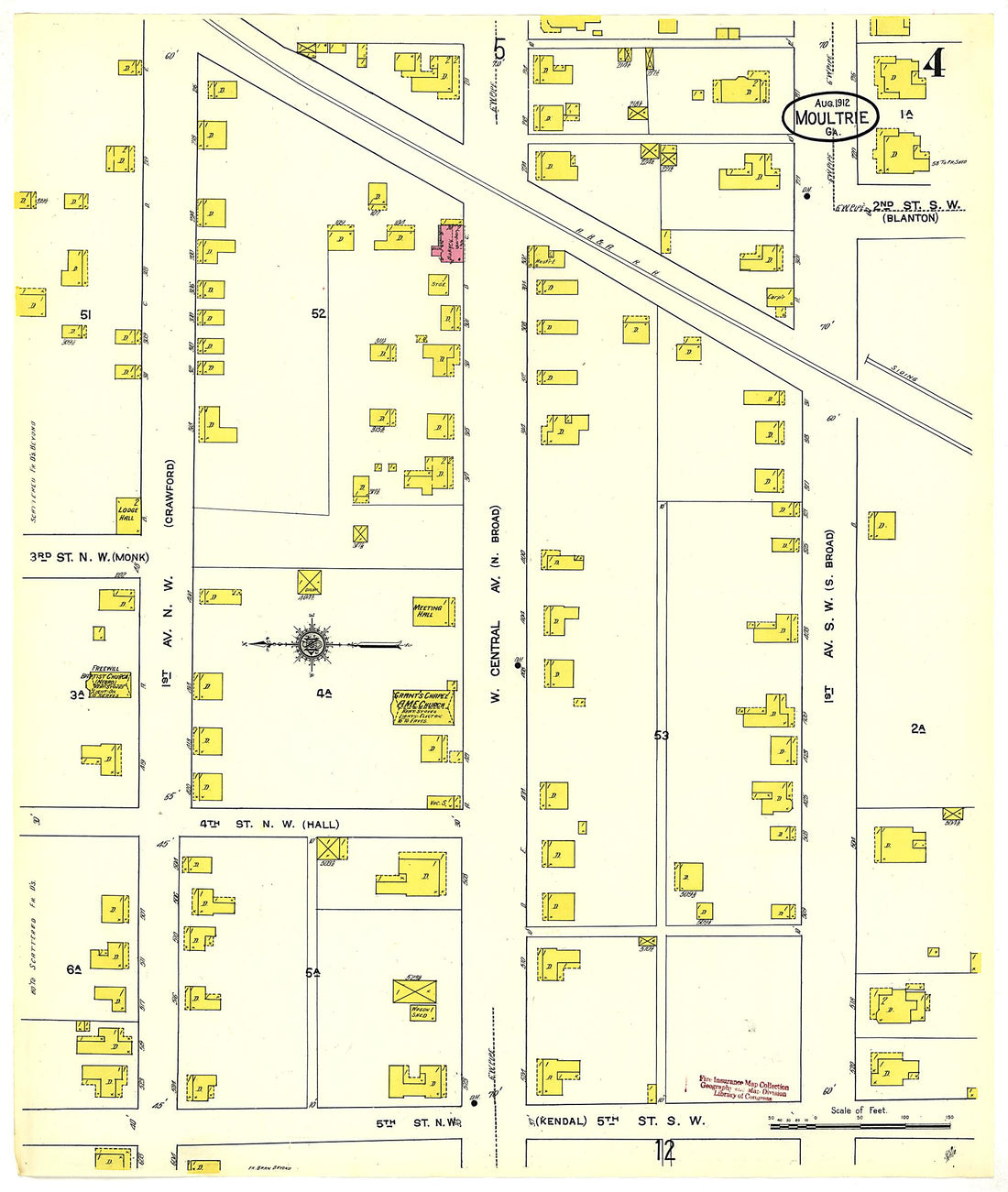 This old map of Moultrie, Colquitt County, Georgia was created by Sanborn Map Company in 1912