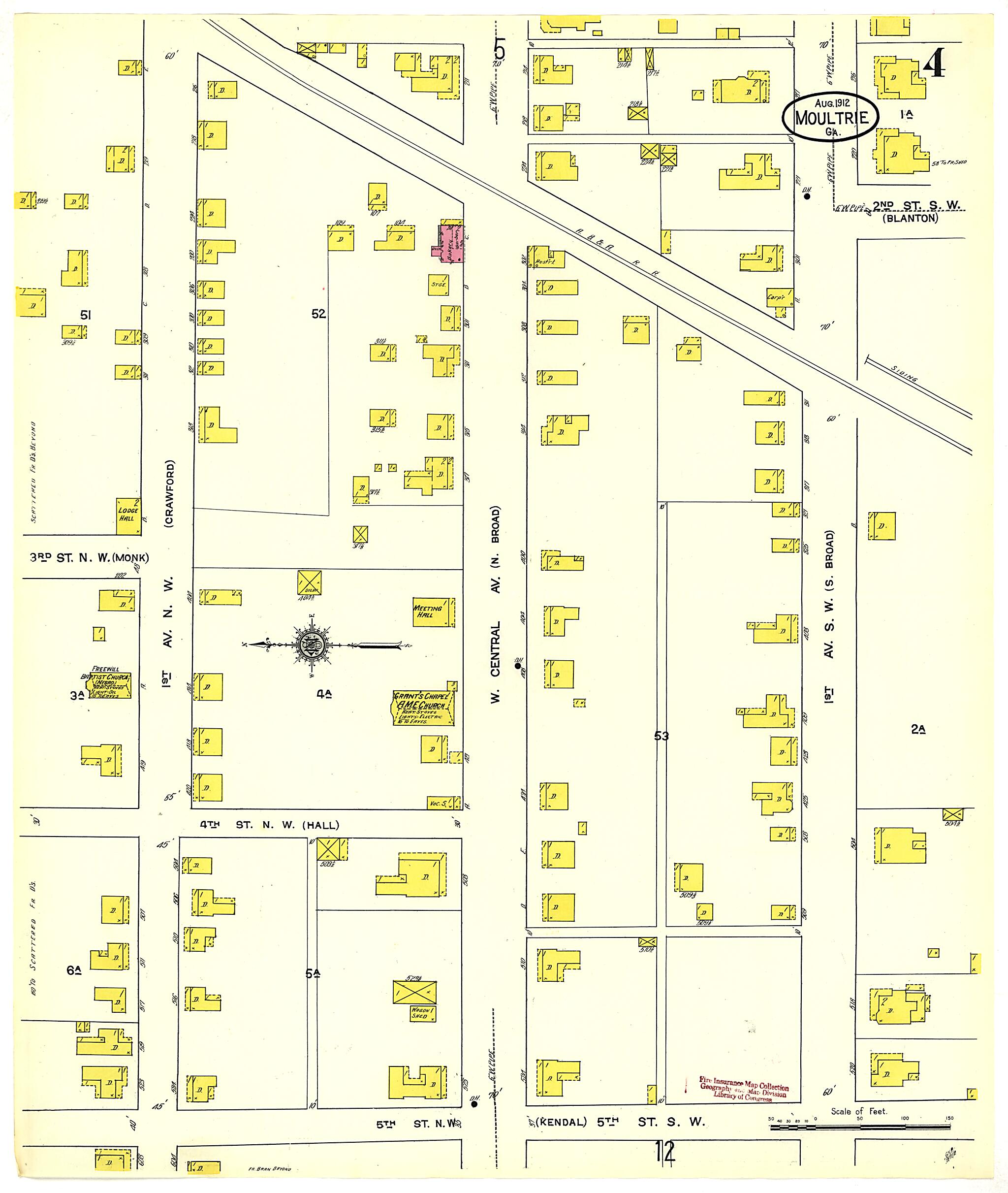 This old map of Moultrie, Colquitt County, Georgia was created by Sanborn Map Company in 1912