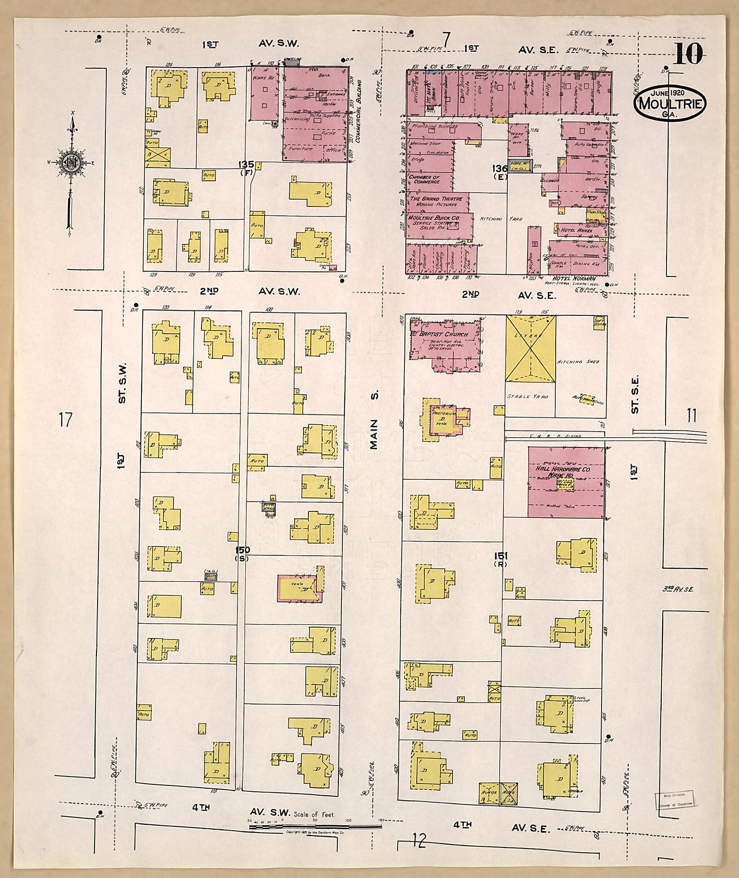 This old map of Moultrie, Colquitt County, Georgia was created by Sanborn Map Company in 1920