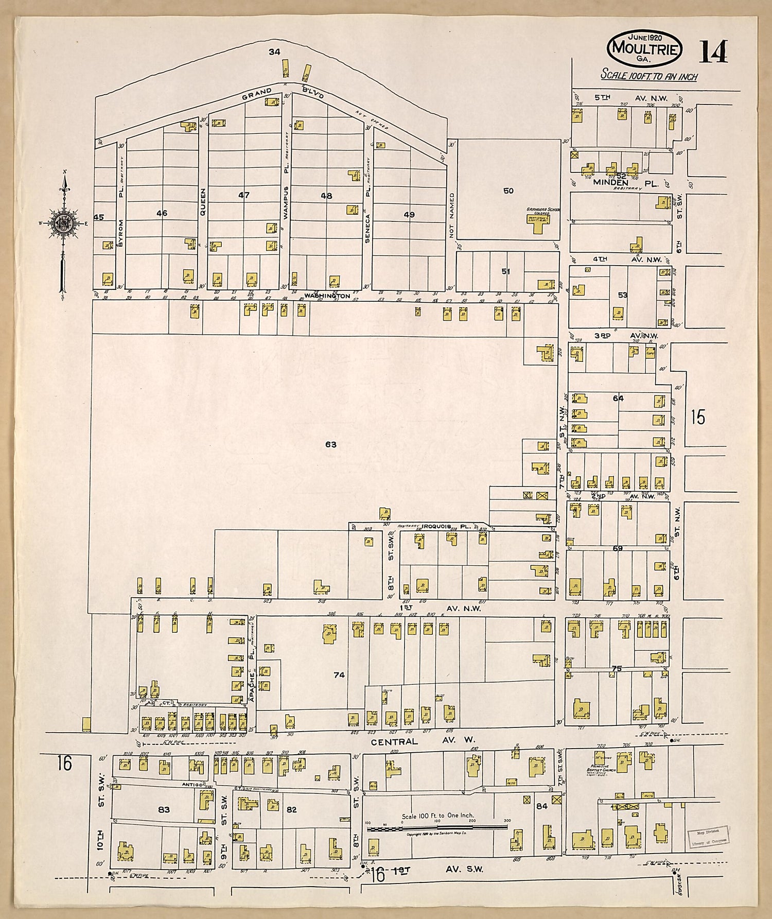 This old map of Moultrie, Colquitt County, Georgia was created by Sanborn Map Company in 1920