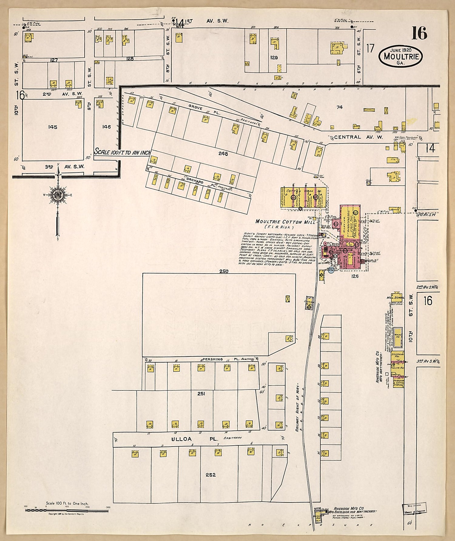 This old map of Moultrie, Colquitt County, Georgia was created by Sanborn Map Company in 1920