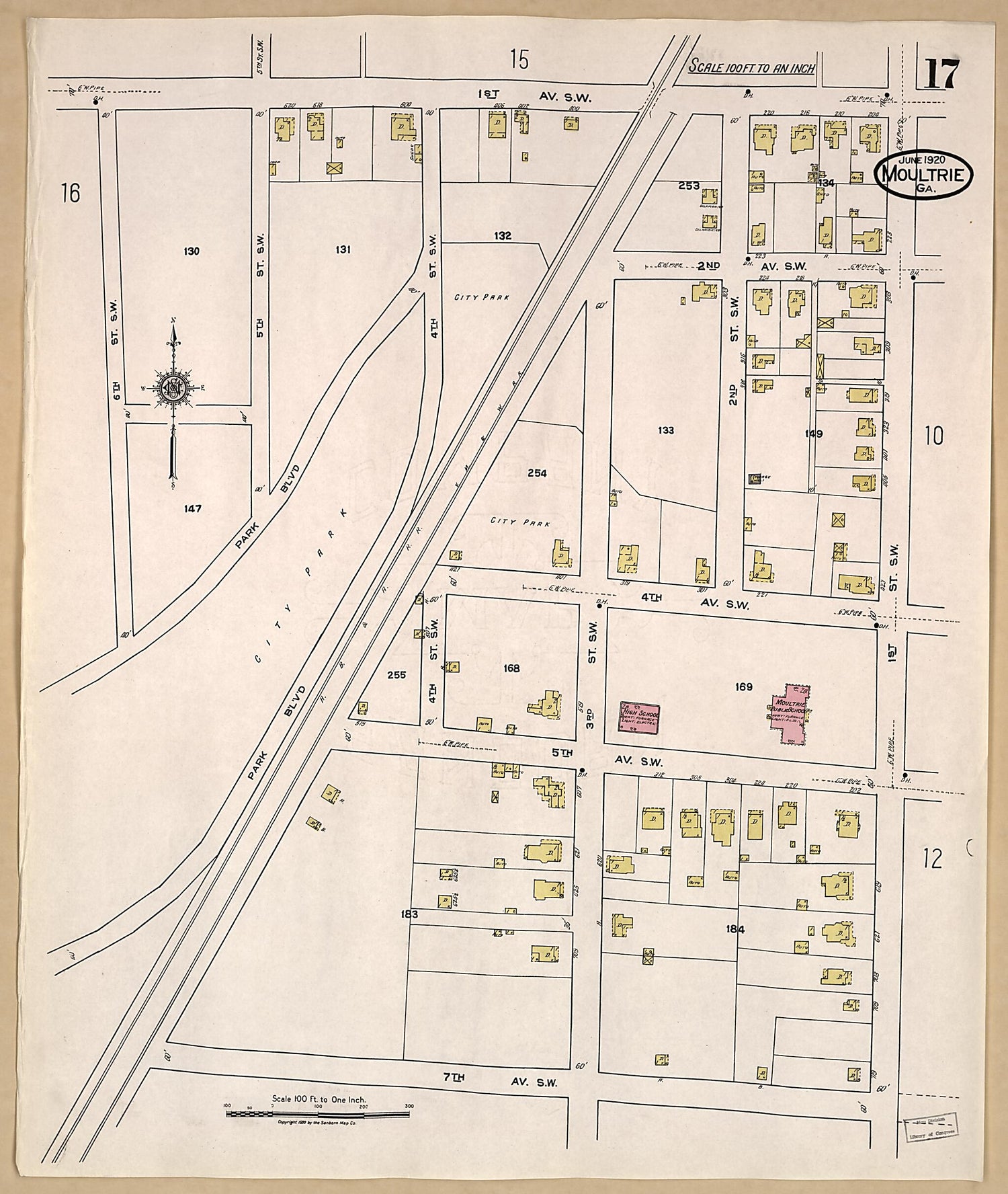This old map of Moultrie, Colquitt County, Georgia was created by Sanborn Map Company in 1920
