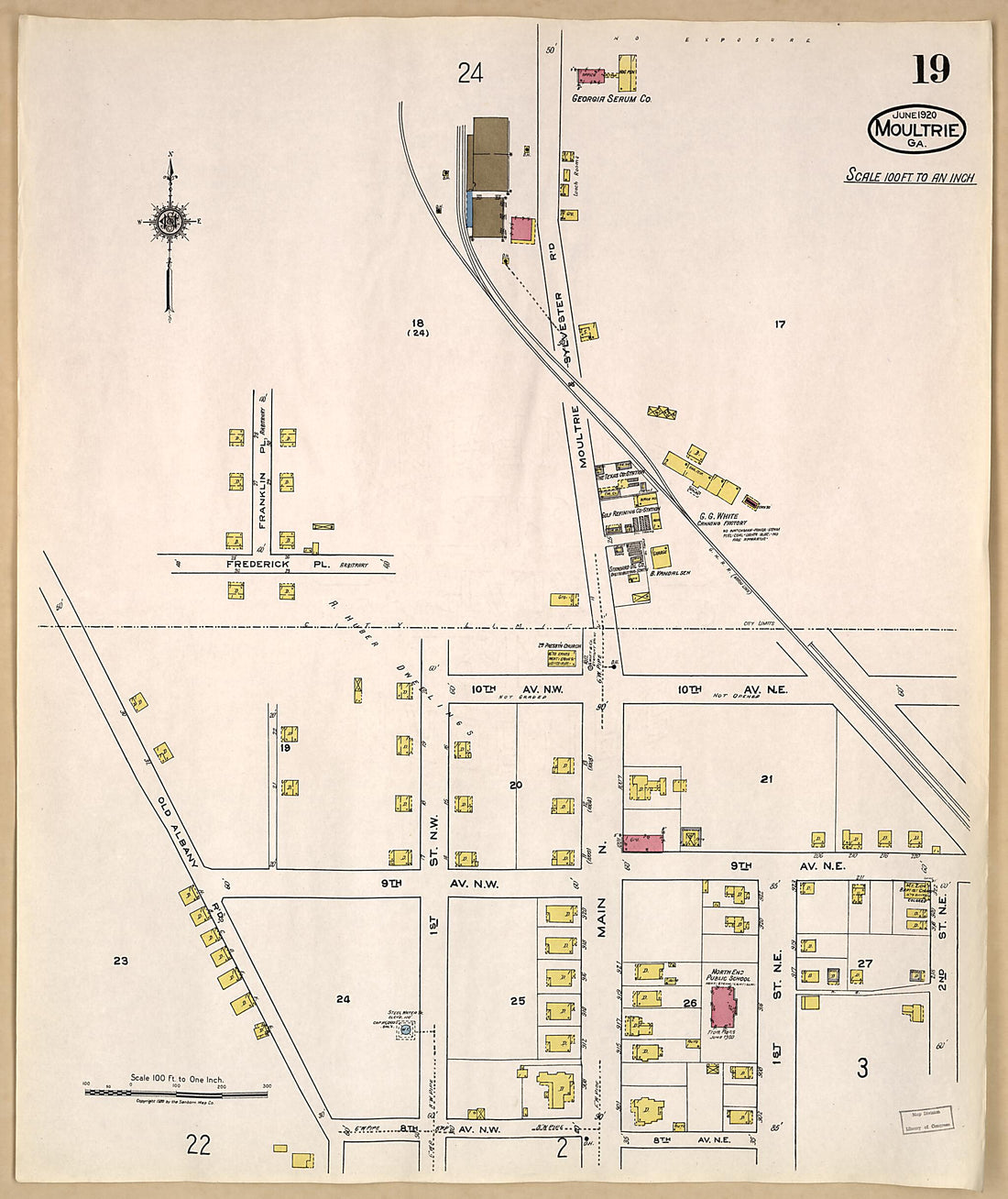 This old map of Moultrie, Colquitt County, Georgia was created by Sanborn Map Company in 1920