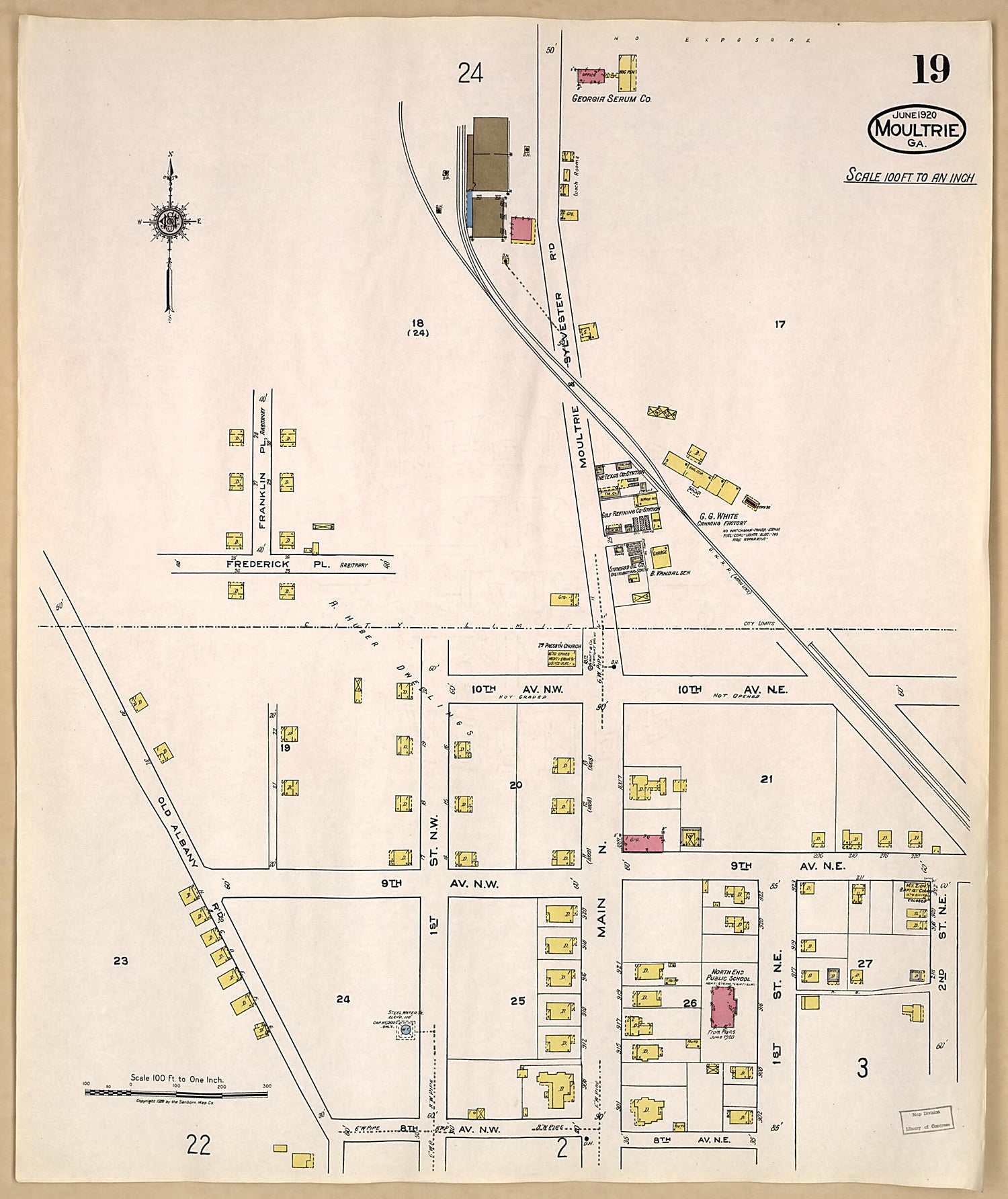 This old map of Moultrie, Colquitt County, Georgia was created by Sanborn Map Company in 1920