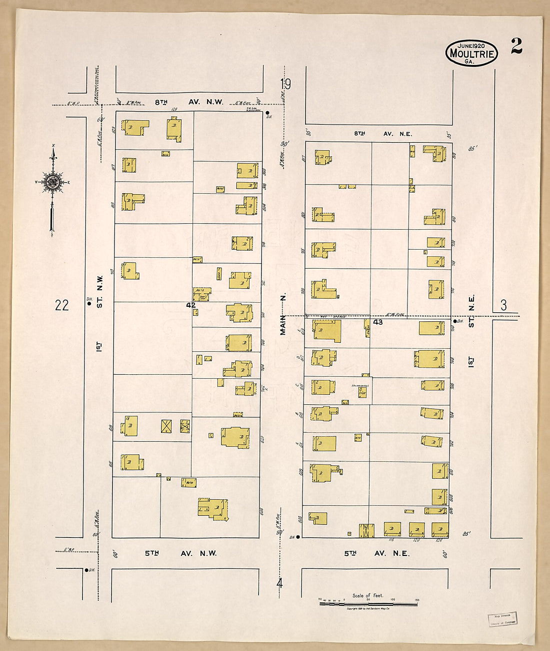 This old map of Moultrie, Colquitt County, Georgia was created by Sanborn Map Company in 1920
