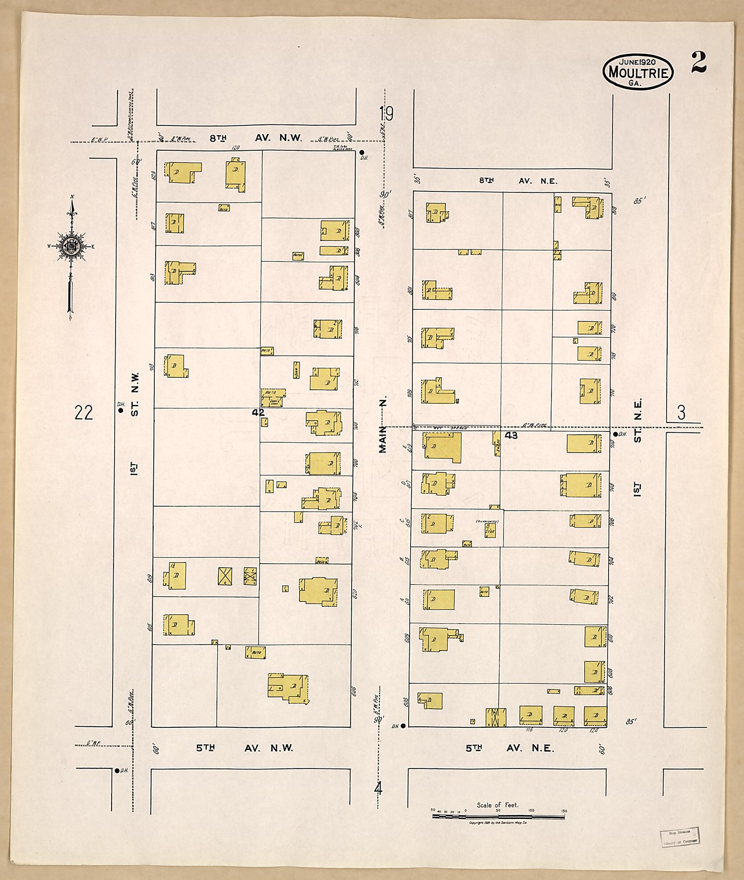 This old map of Moultrie, Colquitt County, Georgia was created by Sanborn Map Company in 1920