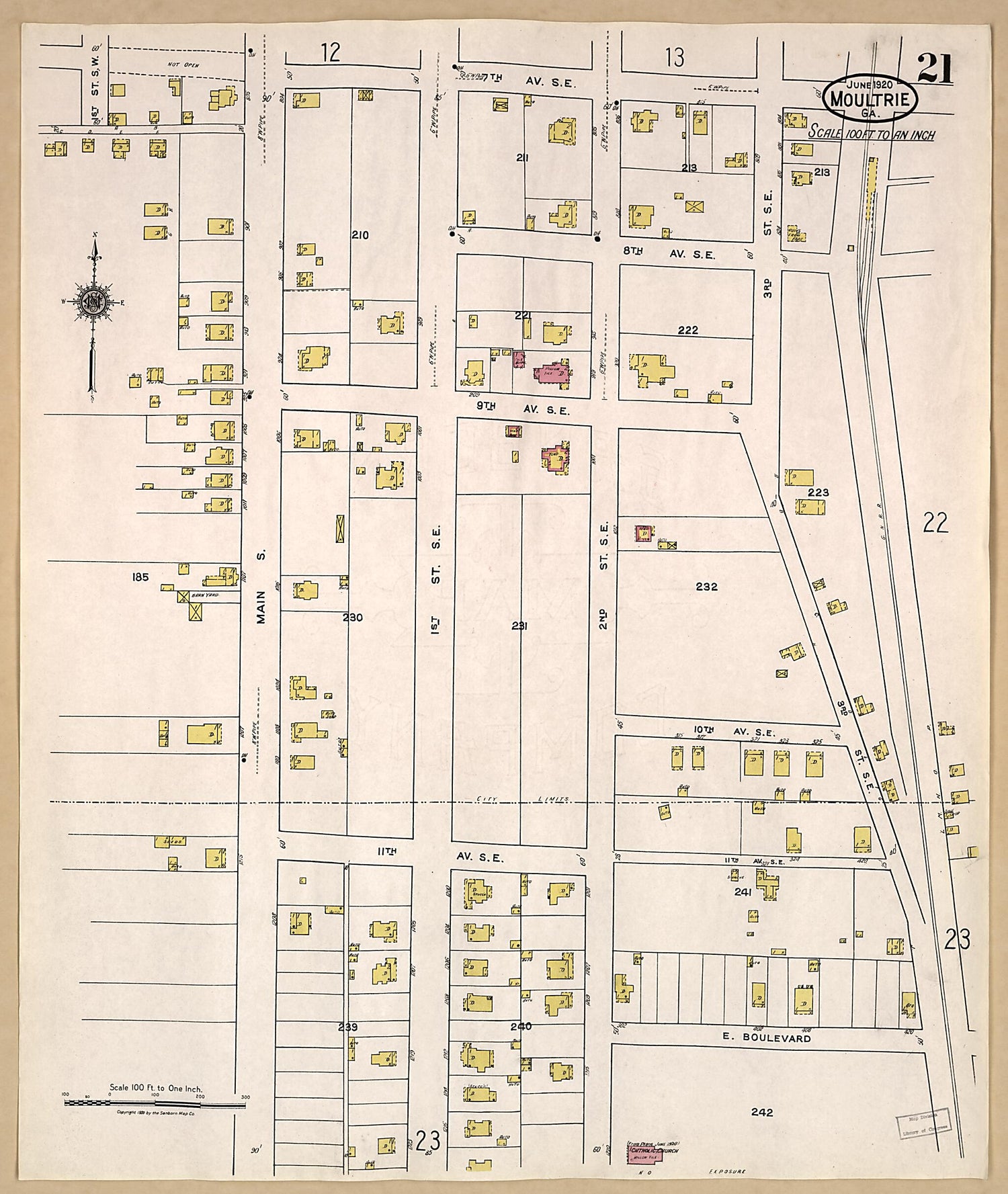 This old map of Moultrie, Colquitt County, Georgia was created by Sanborn Map Company in 1920