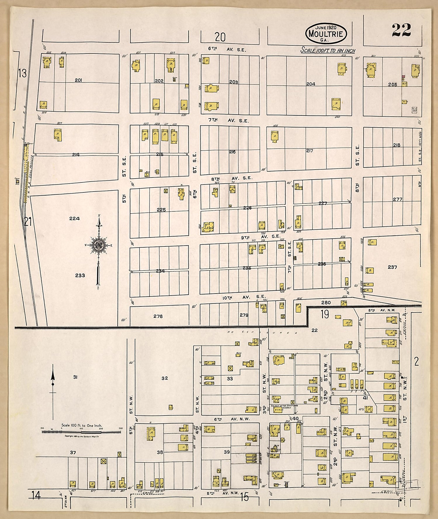 This old map of Moultrie, Colquitt County, Georgia was created by Sanborn Map Company in 1920