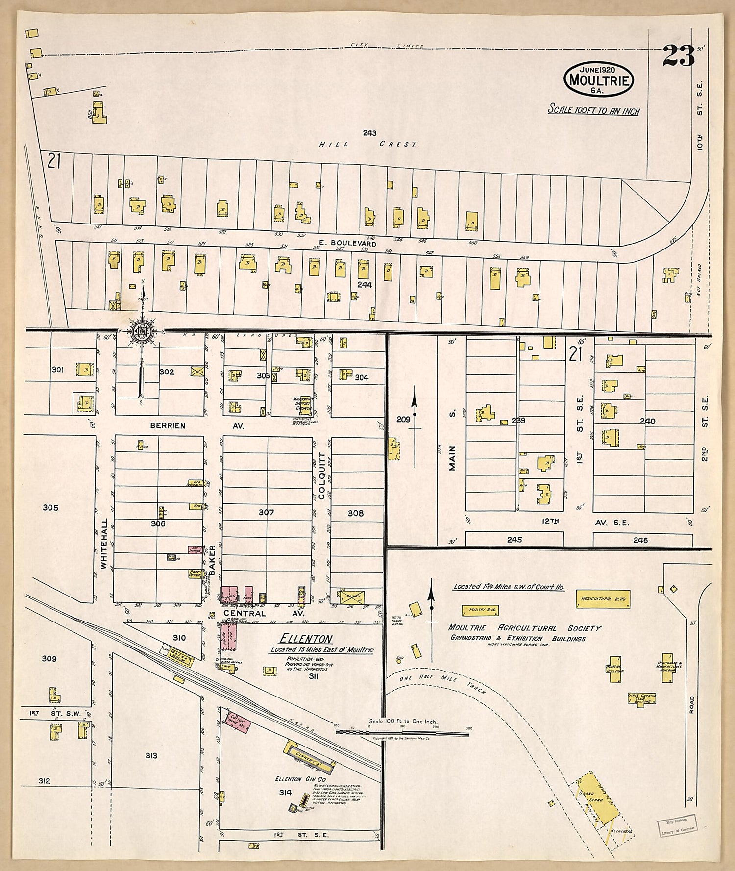This old map of Moultrie, Colquitt County, Georgia was created by Sanborn Map Company in 1920