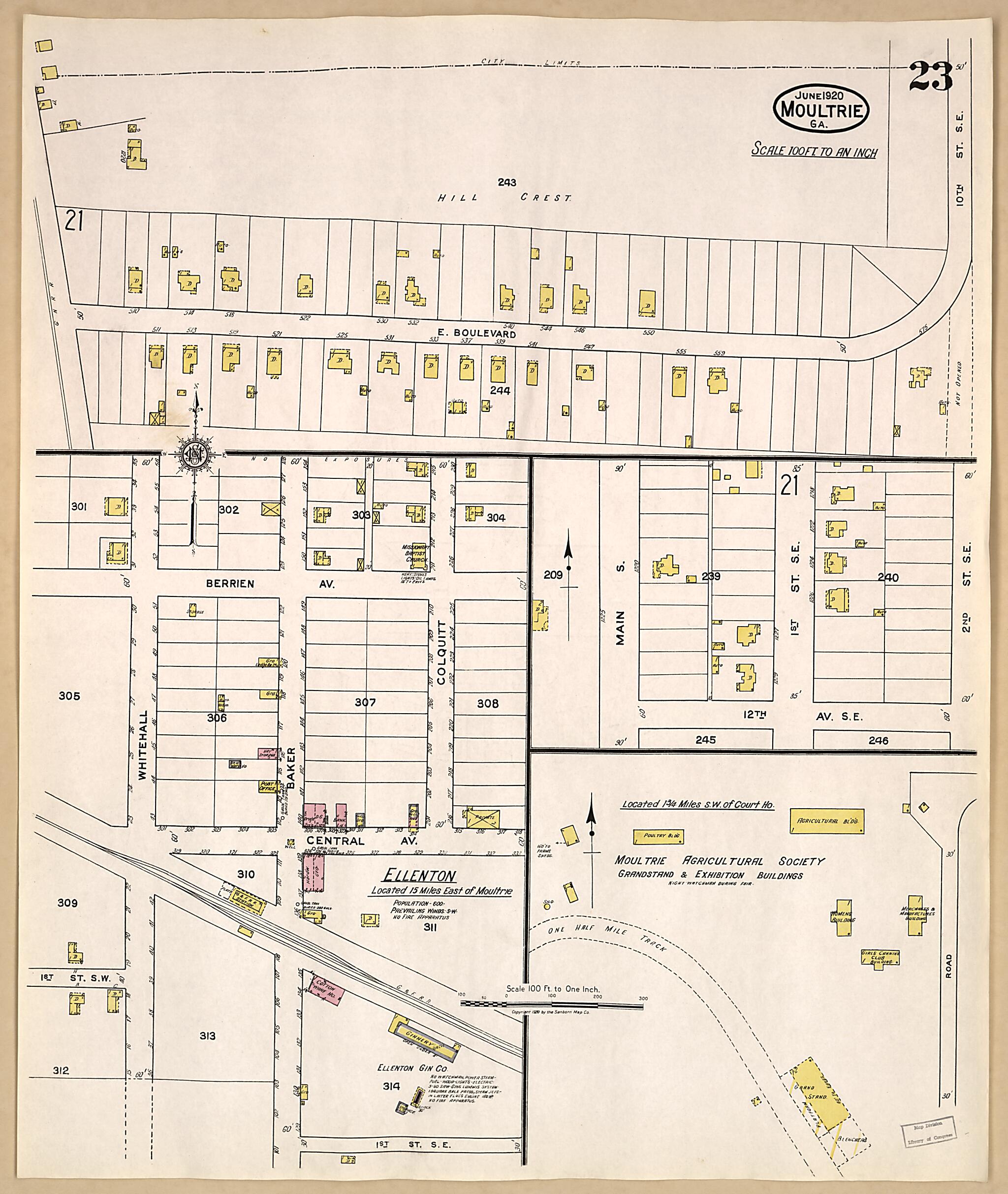 This old map of Moultrie, Colquitt County, Georgia was created by Sanborn Map Company in 1920