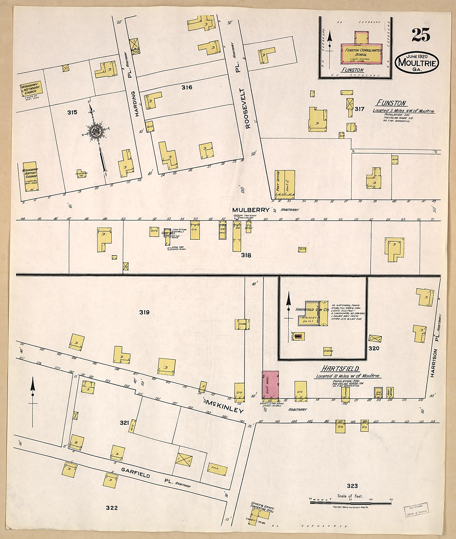 This old map of Moultrie, Colquitt County, Georgia was created by Sanborn Map Company in 1920