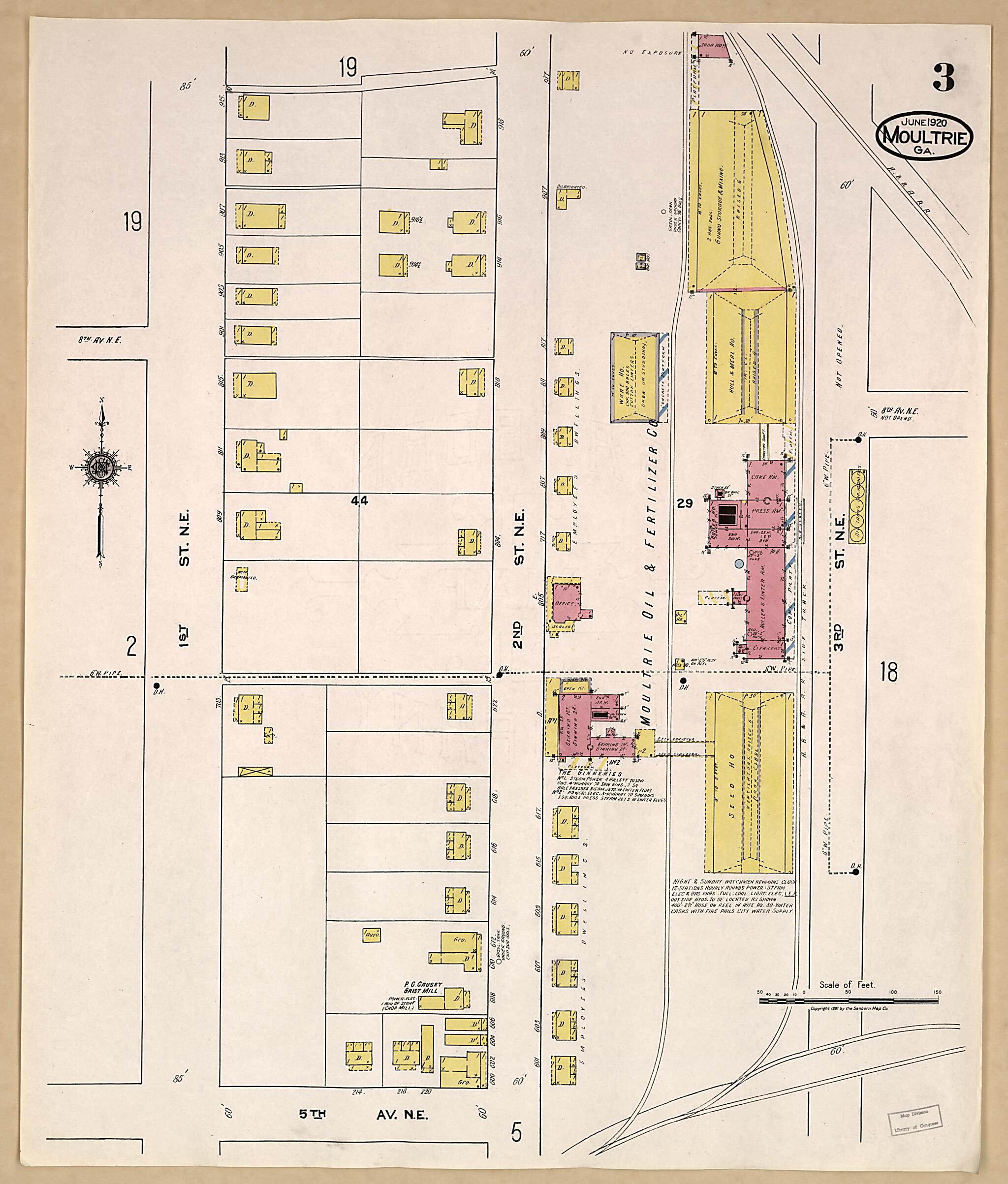 This old map of Moultrie, Colquitt County, Georgia was created by Sanborn Map Company in 1920