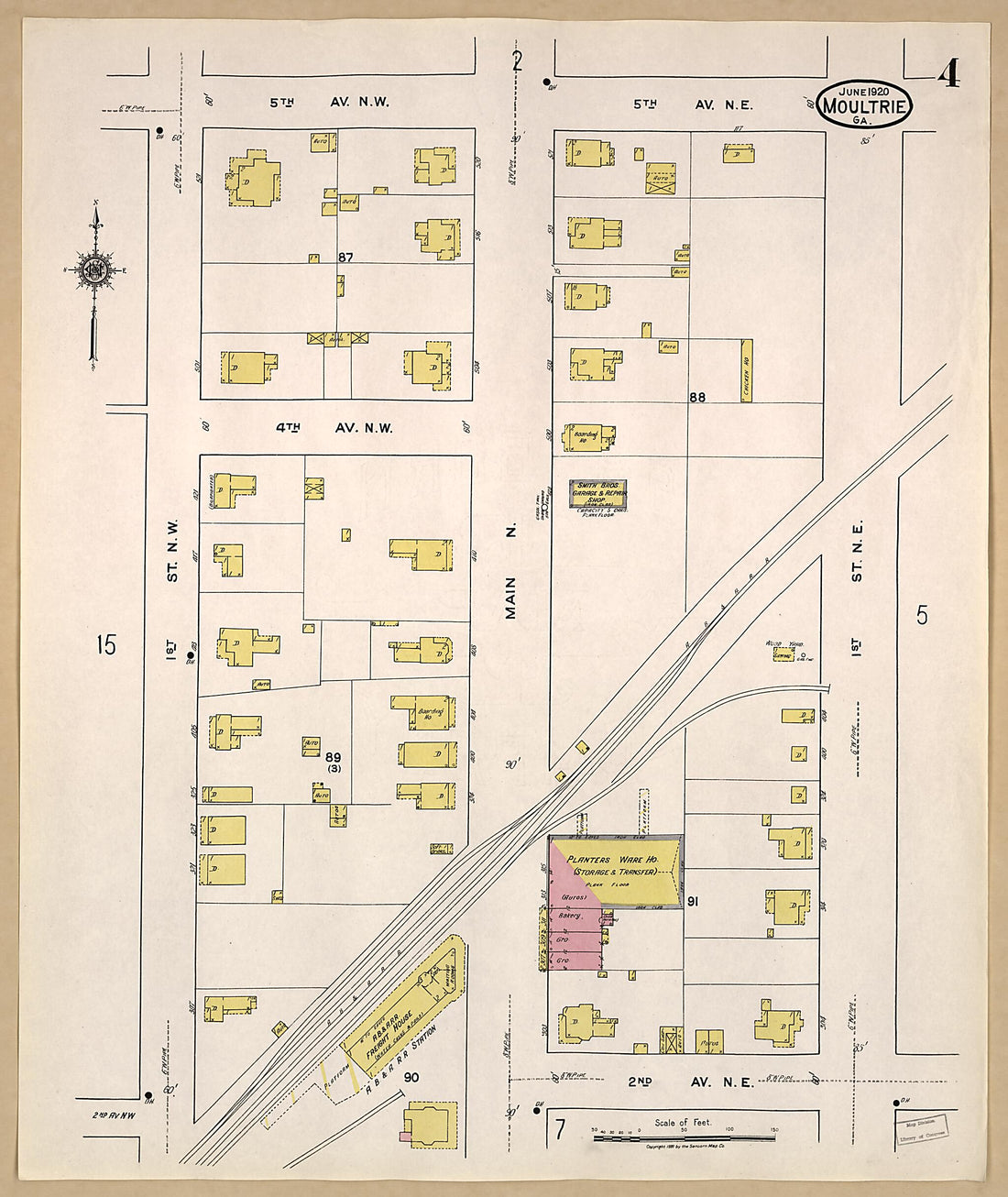 This old map of Moultrie, Colquitt County, Georgia was created by Sanborn Map Company in 1920