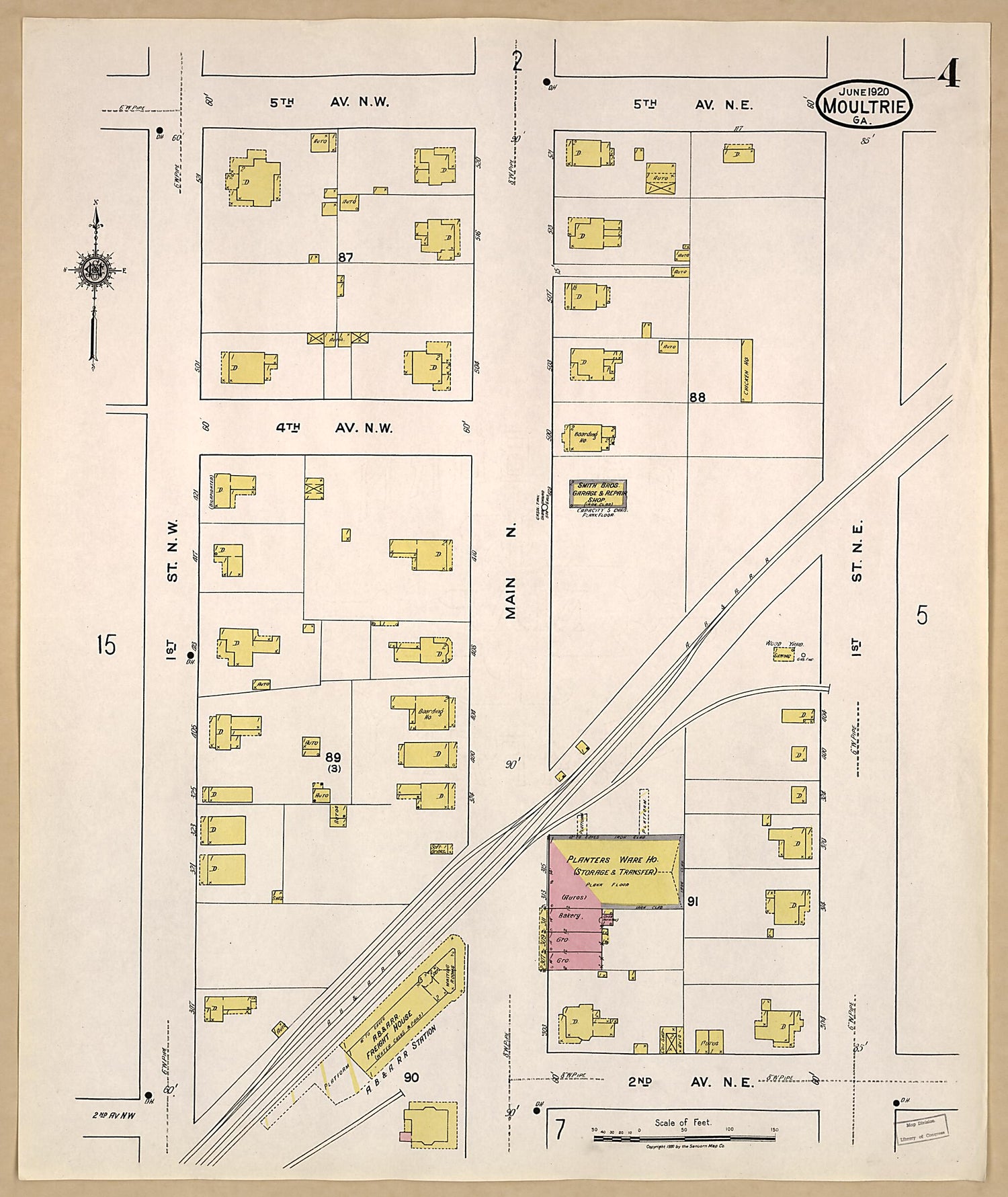 This old map of Moultrie, Colquitt County, Georgia was created by Sanborn Map Company in 1920
