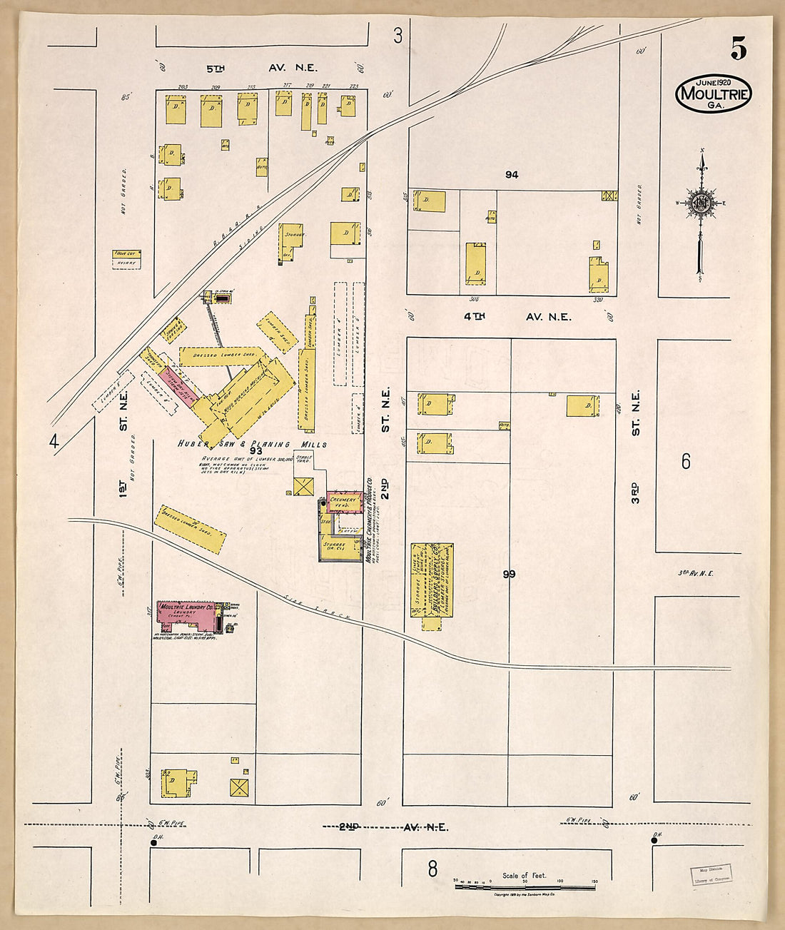 This old map of Moultrie, Colquitt County, Georgia was created by Sanborn Map Company in 1920