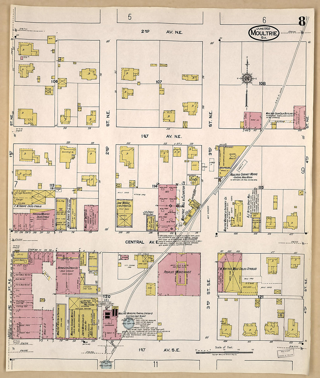This old map of Moultrie, Colquitt County, Georgia was created by Sanborn Map Company in 1920