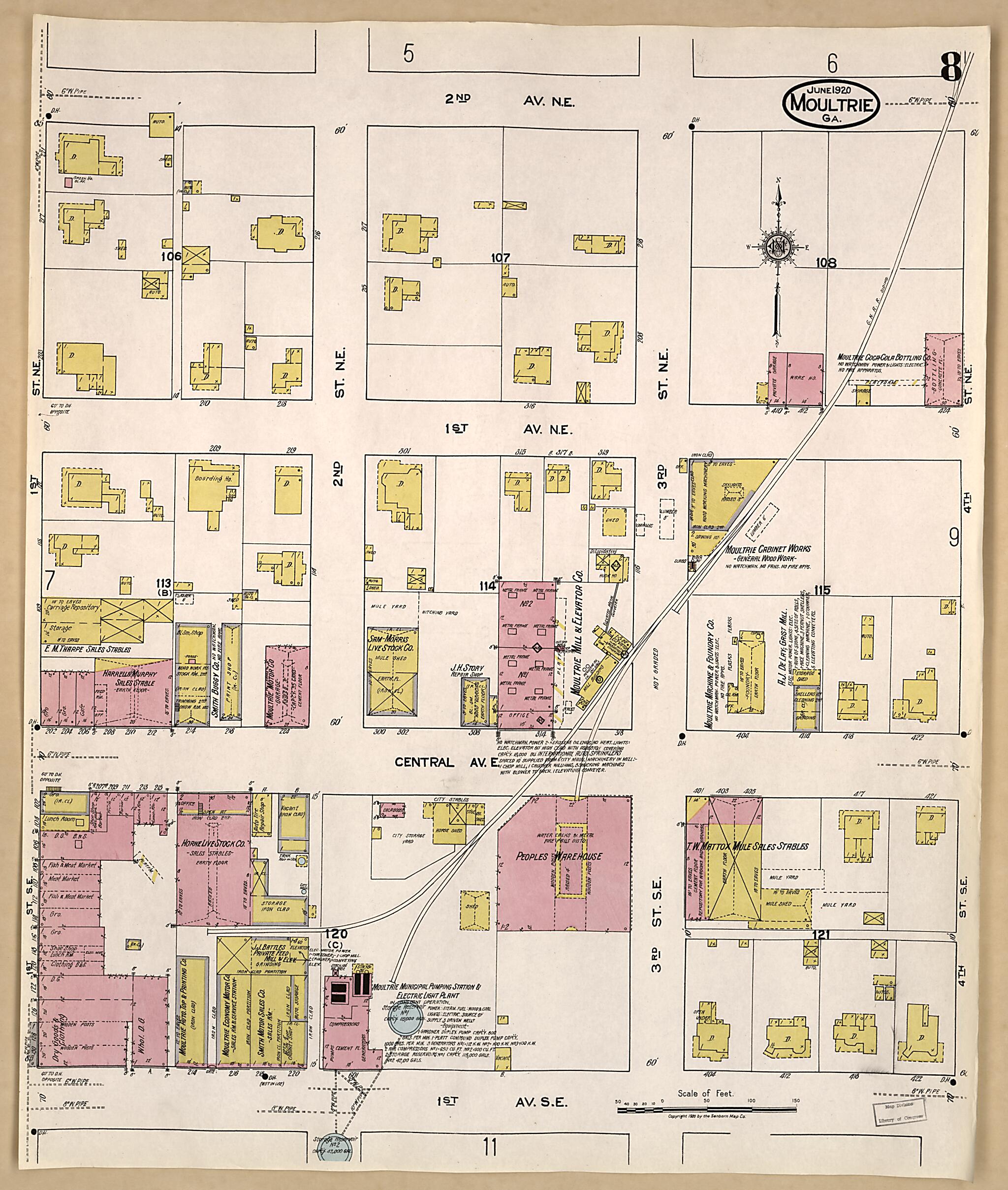 This old map of Moultrie, Colquitt County, Georgia was created by Sanborn Map Company in 1920