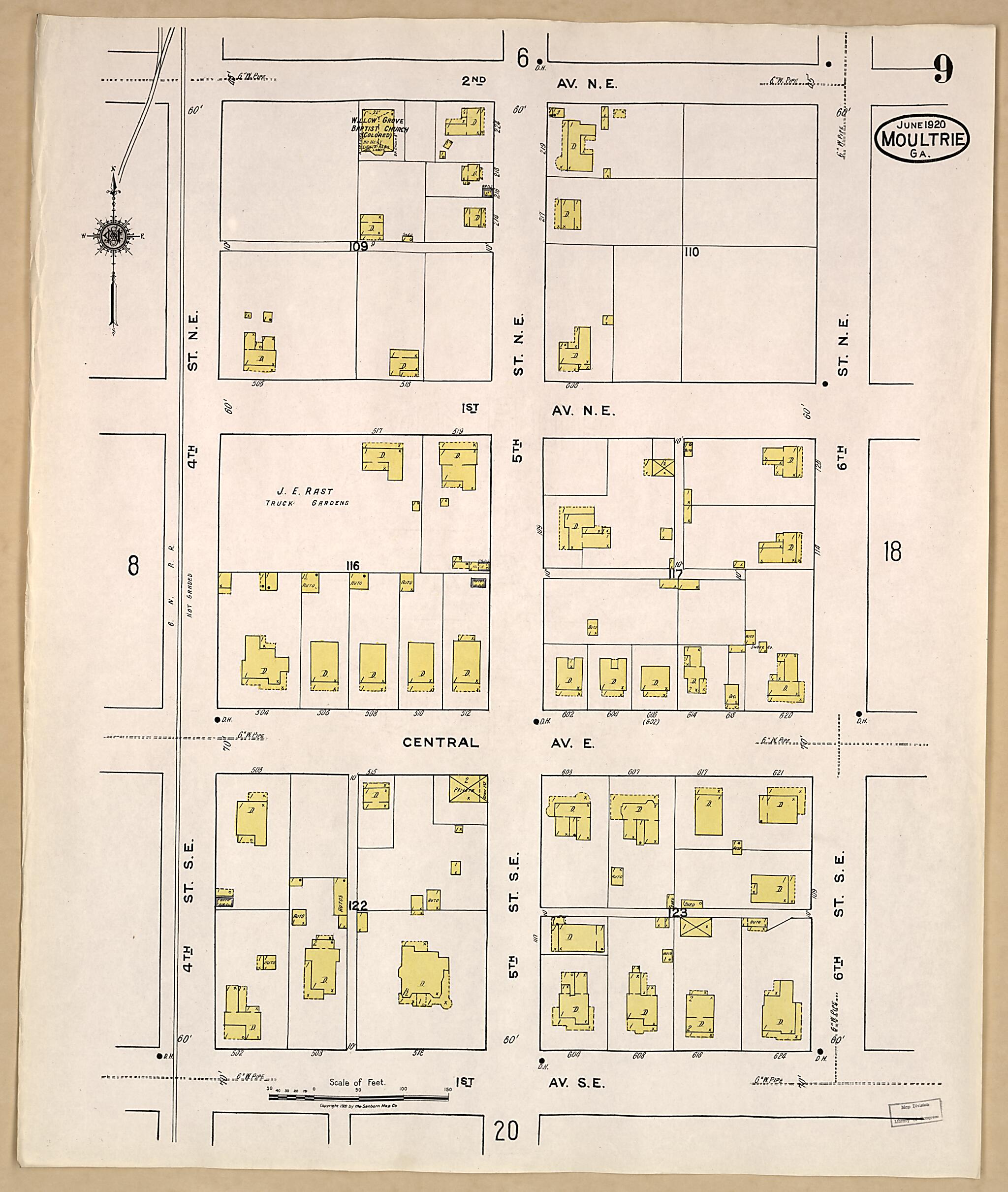 This old map of Moultrie, Colquitt County, Georgia was created by Sanborn Map Company in 1920