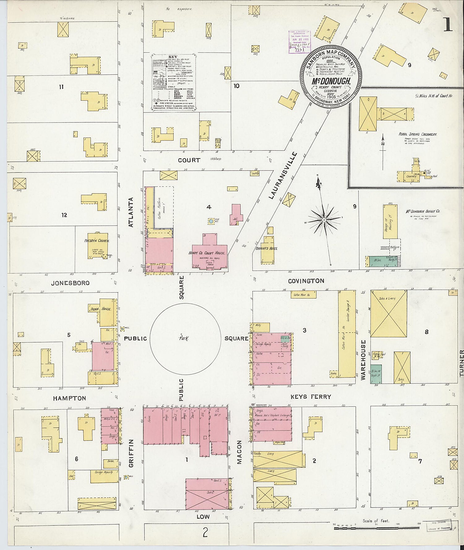 This old map of McDonough, Henry County, Georgia was created by Sanborn Map Company in 1905