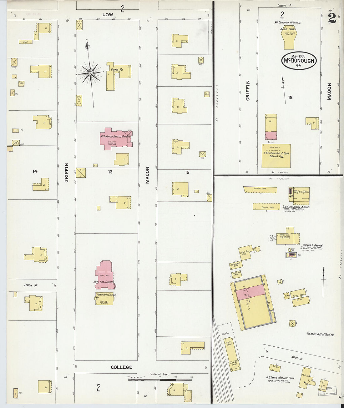 This old map of McDonough, Henry County, Georgia was created by Sanborn Map Company in 1905