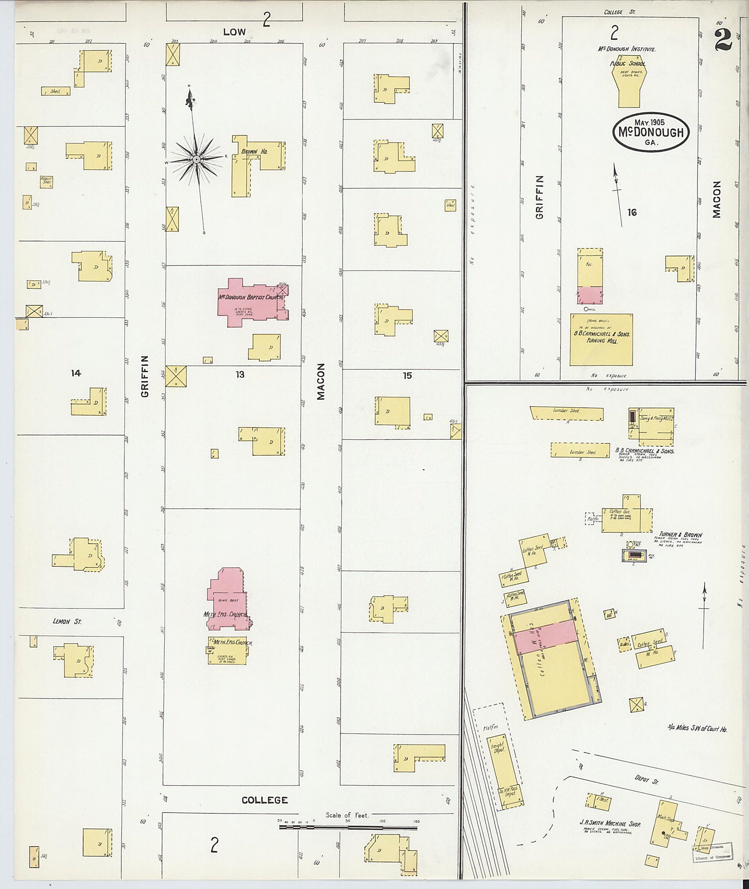 This old map of McDonough, Henry County, Georgia was created by Sanborn Map Company in 1905