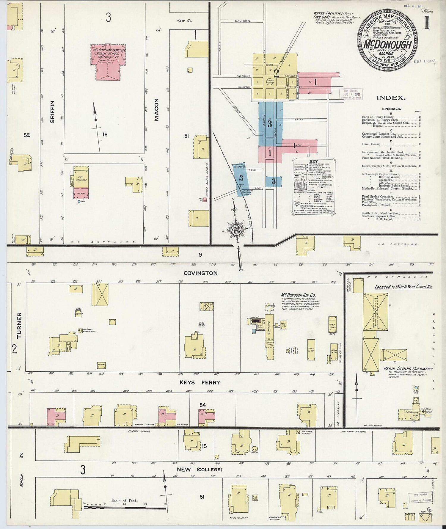 This old map of McDonough, Henry County, Georgia was created by Sanborn Map Company in 1911