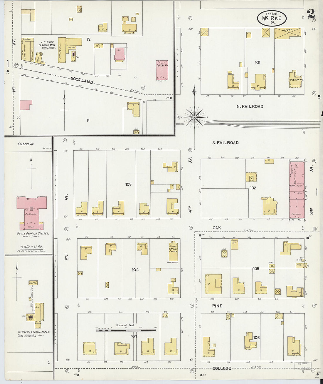 This old map of McRae, Telfair County, Georgia was created by Sanborn Map Company in 1904