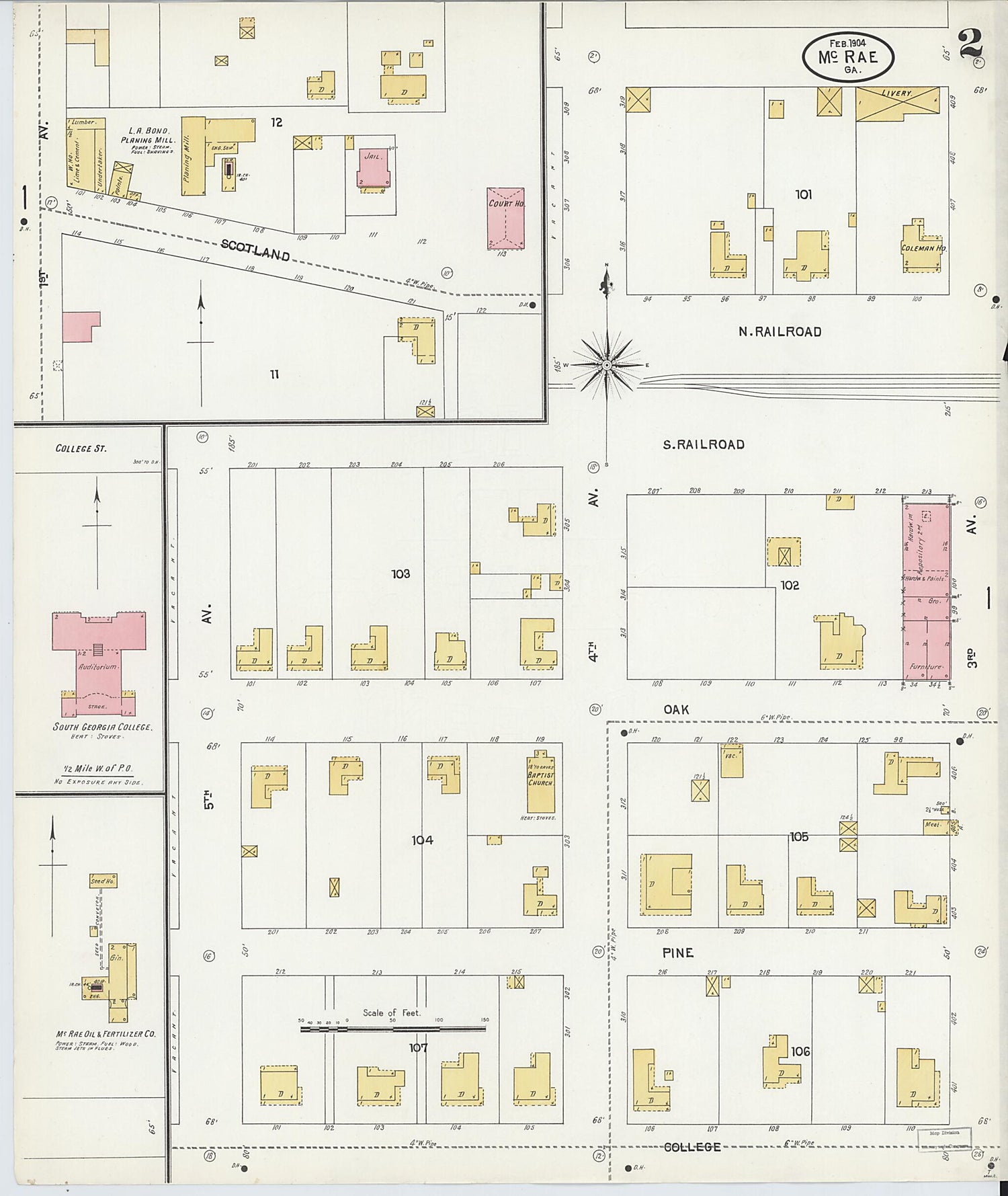 This old map of McRae, Telfair County, Georgia was created by Sanborn Map Company in 1904