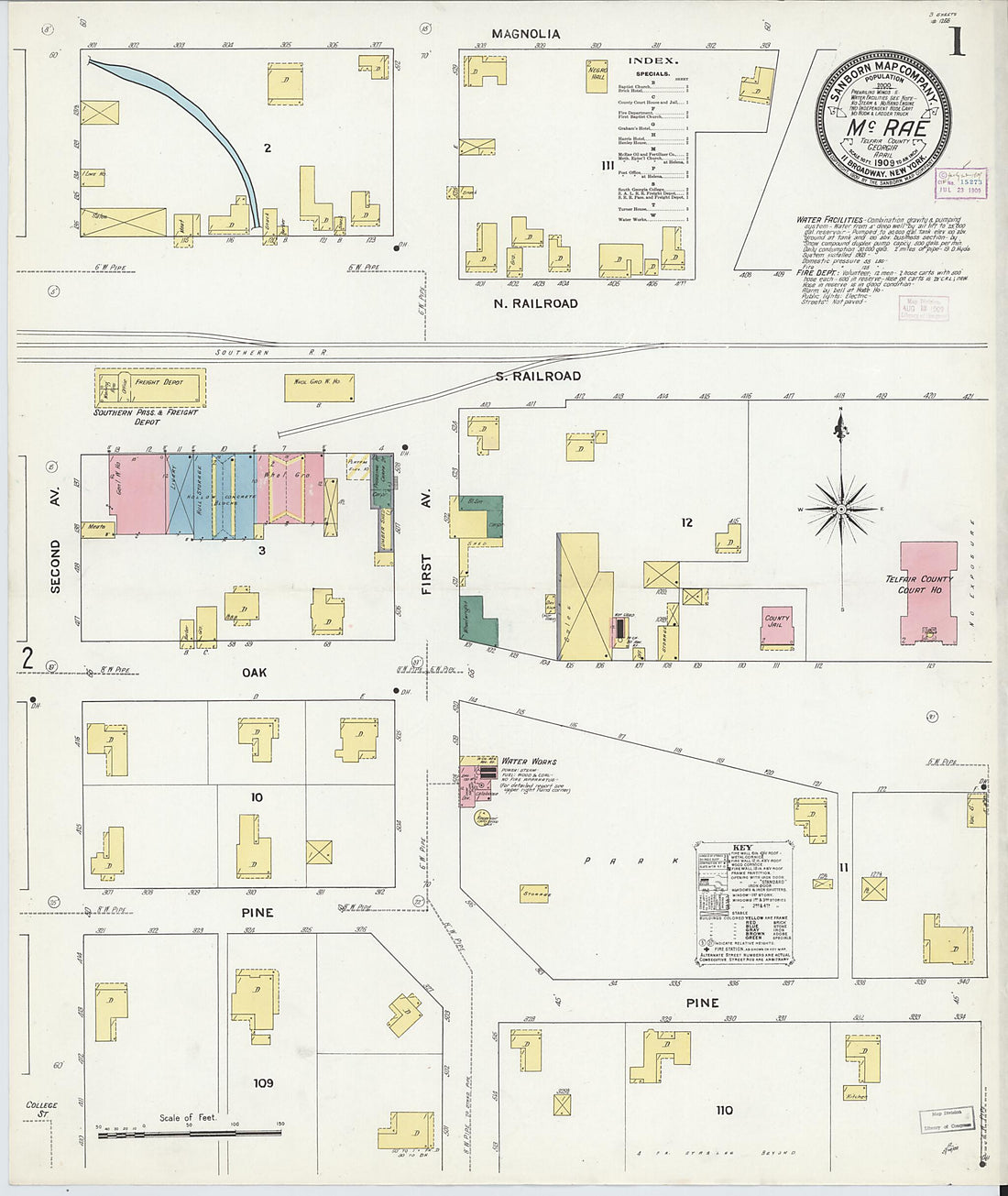 This old map of McRae, Telfair County, Georgia was created by Sanborn Map Company in 1909