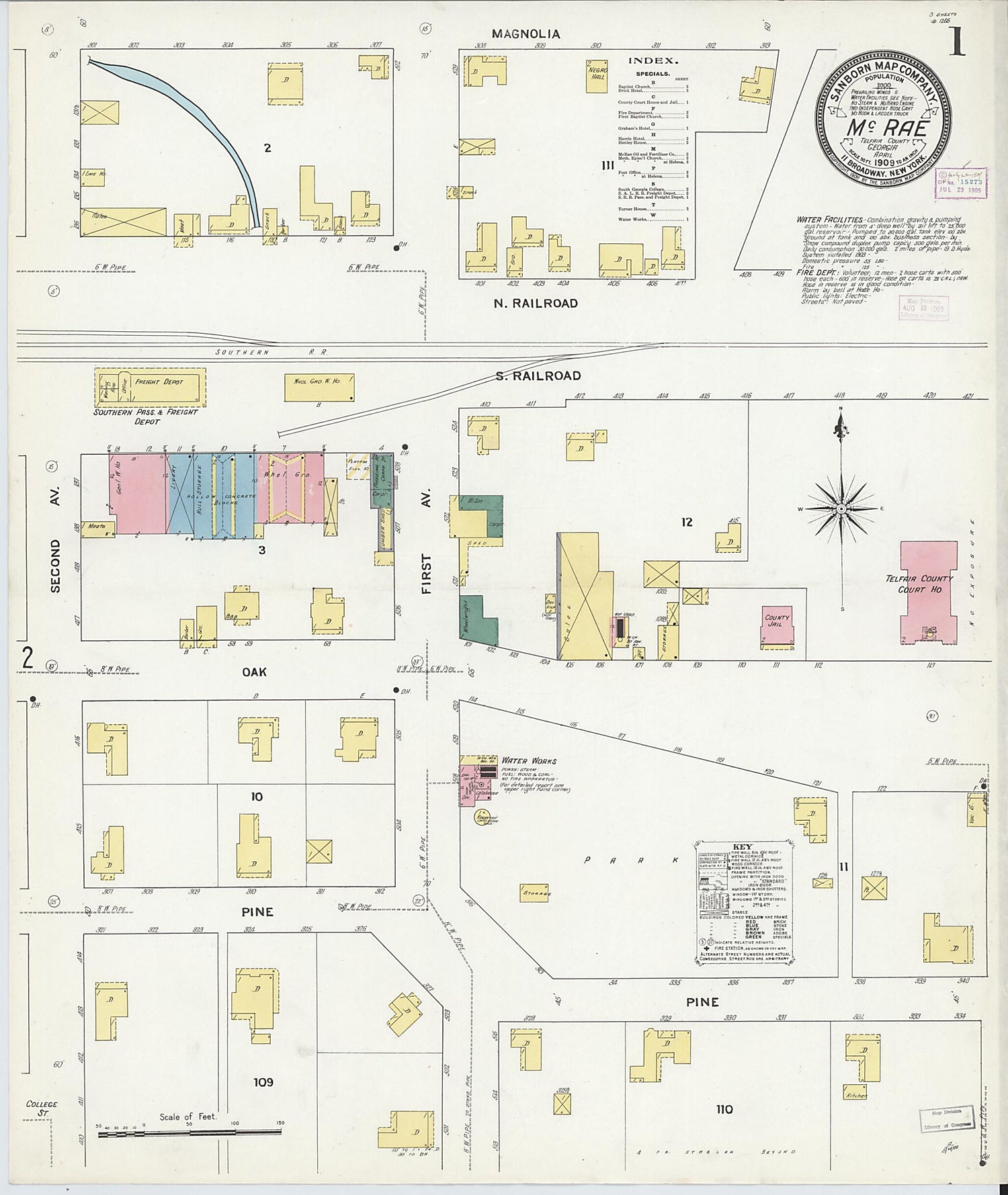 This old map of McRae, Telfair County, Georgia was created by Sanborn Map Company in 1909
