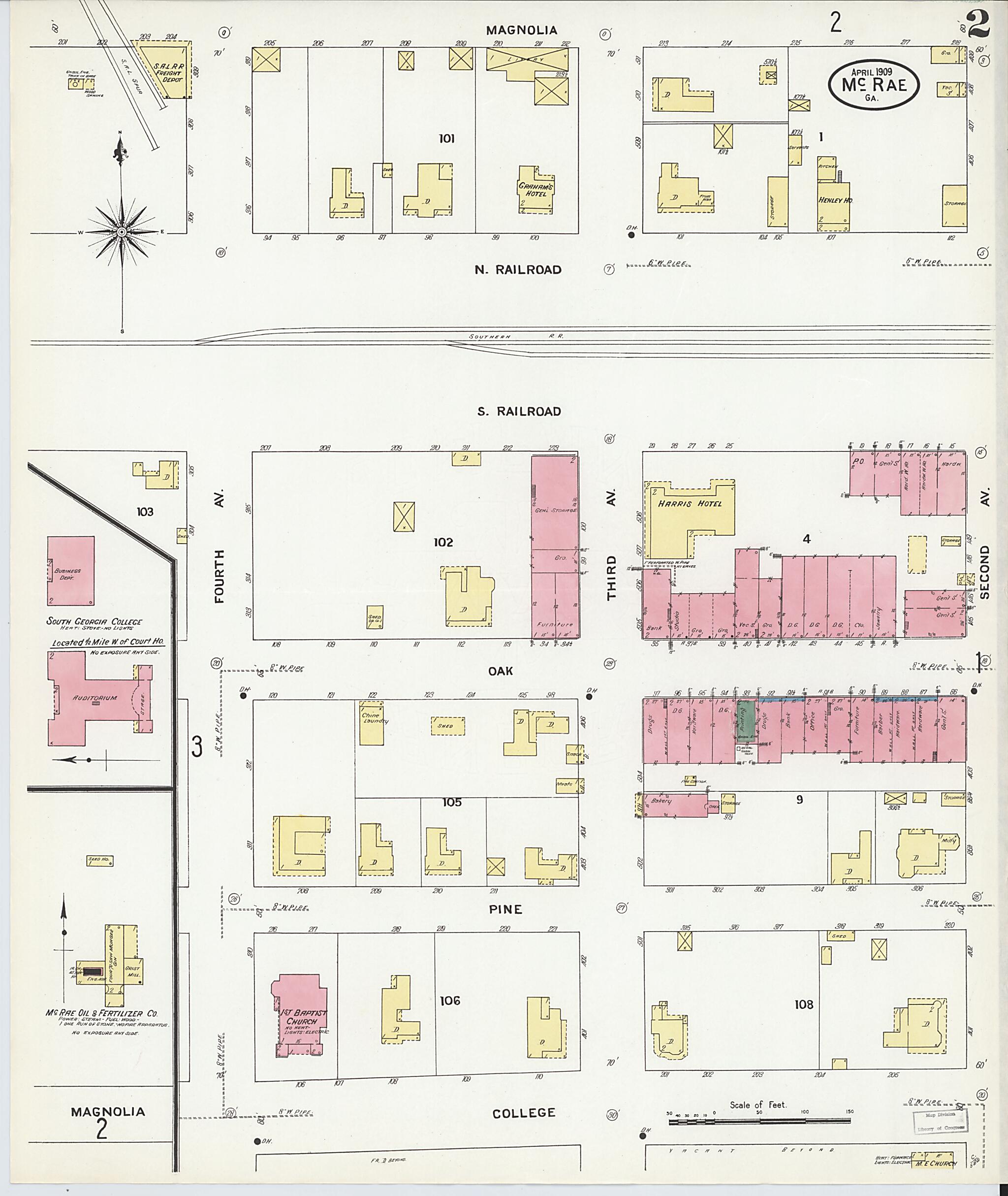 This old map of McRae, Telfair County, Georgia was created by Sanborn Map Company in 1909