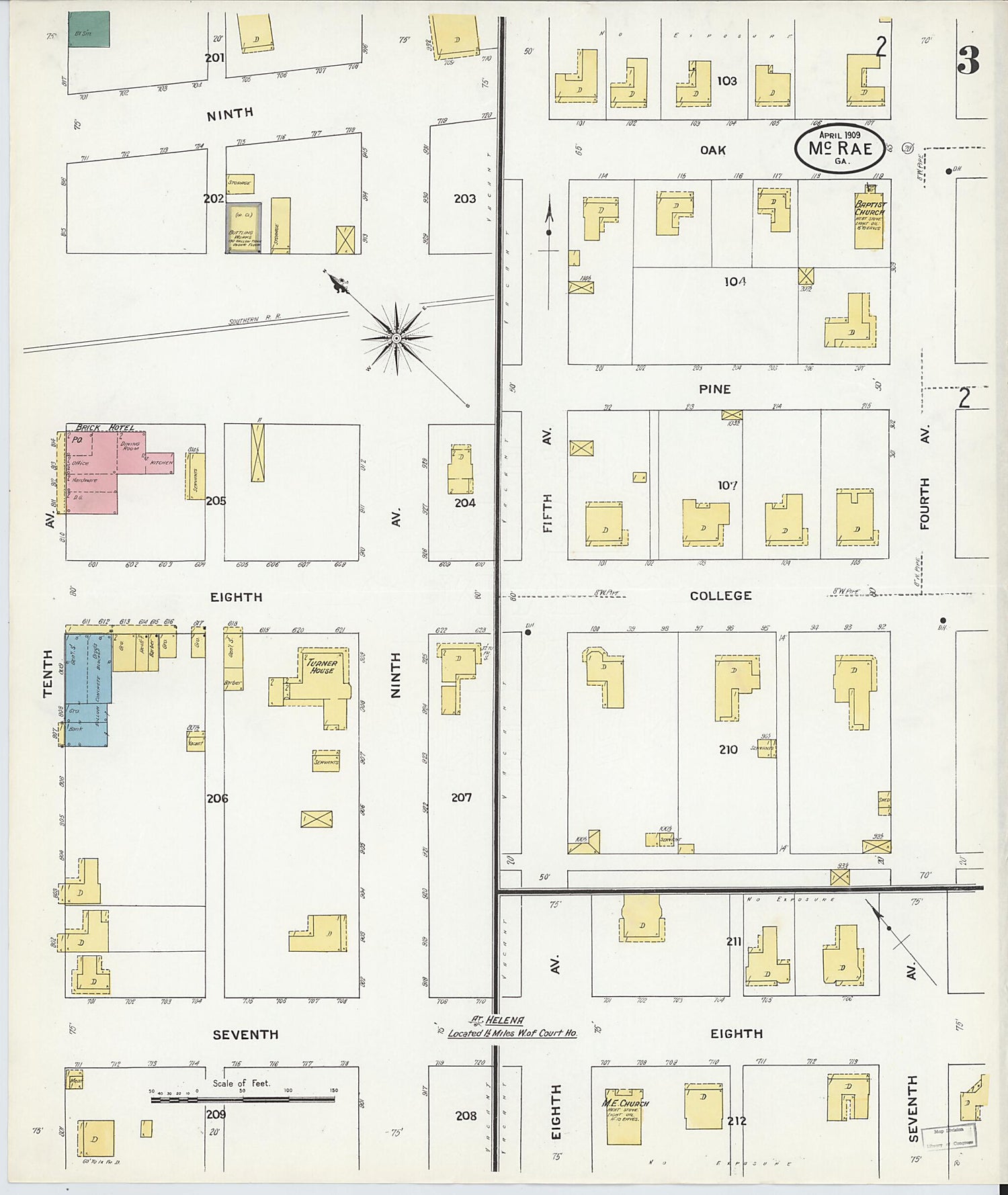 This old map of McRae, Telfair County, Georgia was created by Sanborn Map Company in 1909