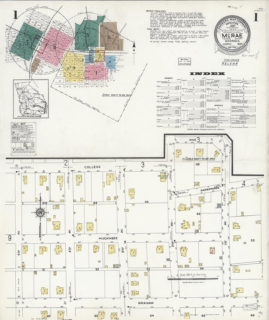 This old map of McRae, Telfair County, Georgia was created by Sanborn Map Company in 1924