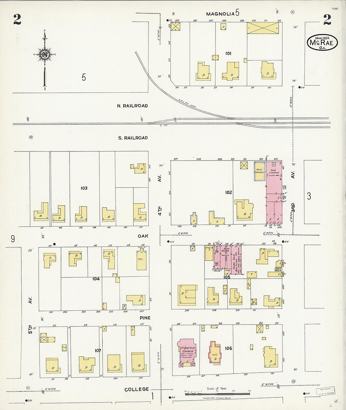 This old map of McRae, Telfair County, Georgia was created by Sanborn Map Company in 1924