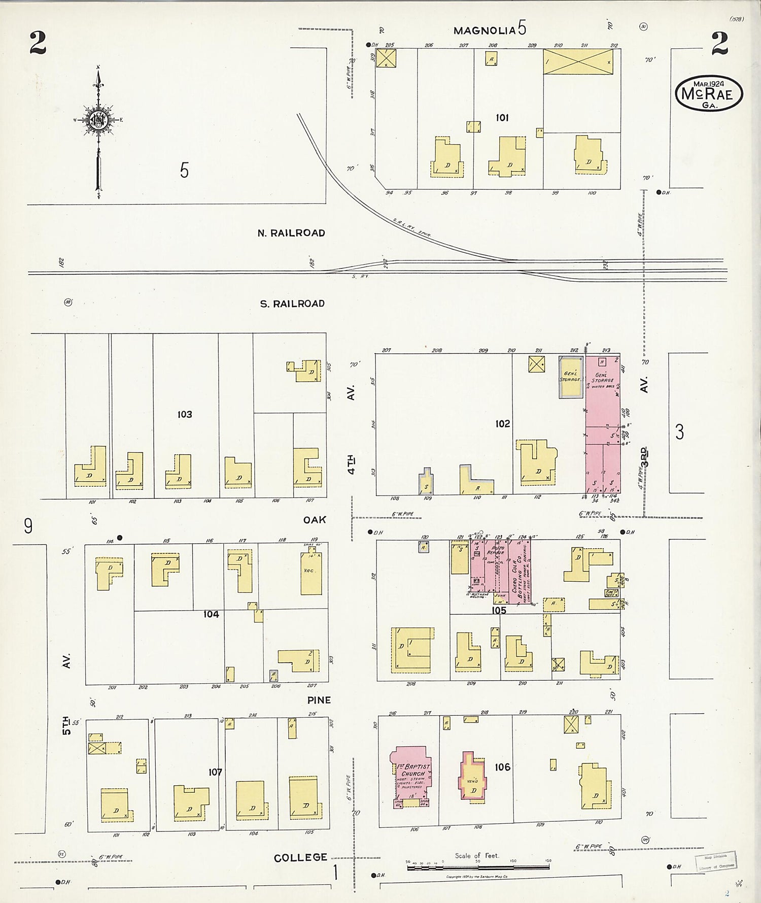 This old map of McRae, Telfair County, Georgia was created by Sanborn Map Company in 1924