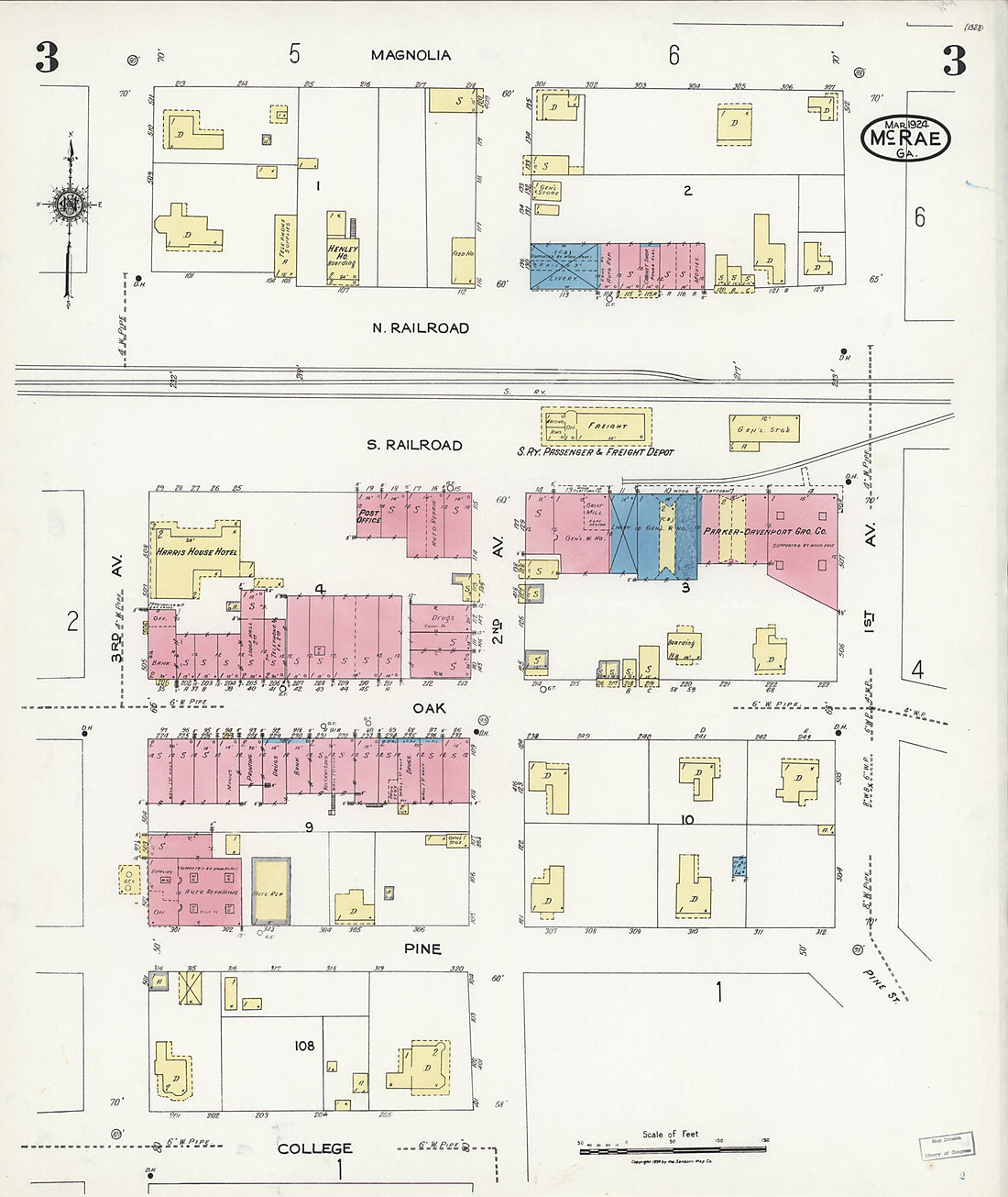 This old map of McRae, Telfair County, Georgia was created by Sanborn Map Company in 1924