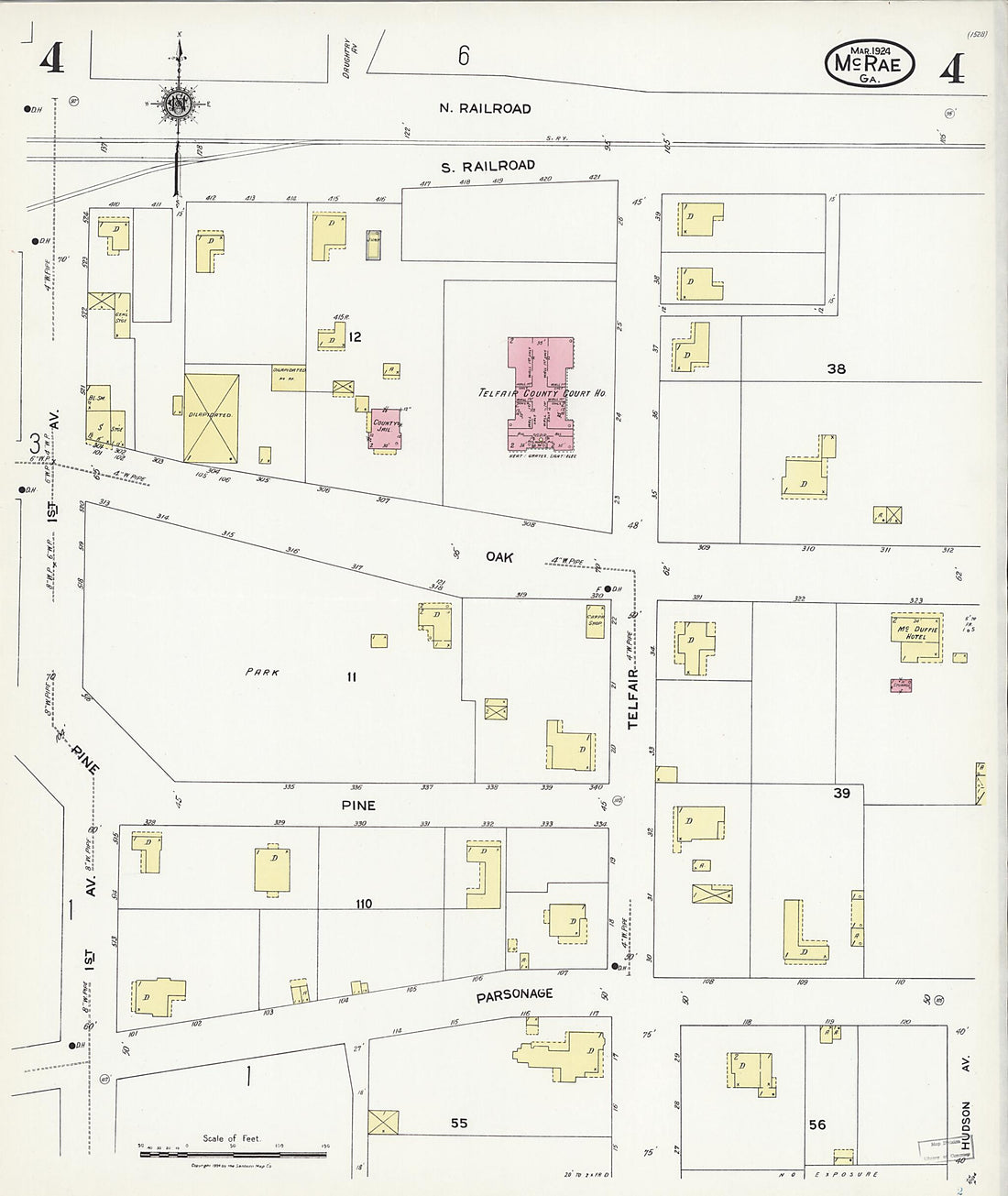 This old map of McRae, Telfair County, Georgia was created by Sanborn Map Company in 1924