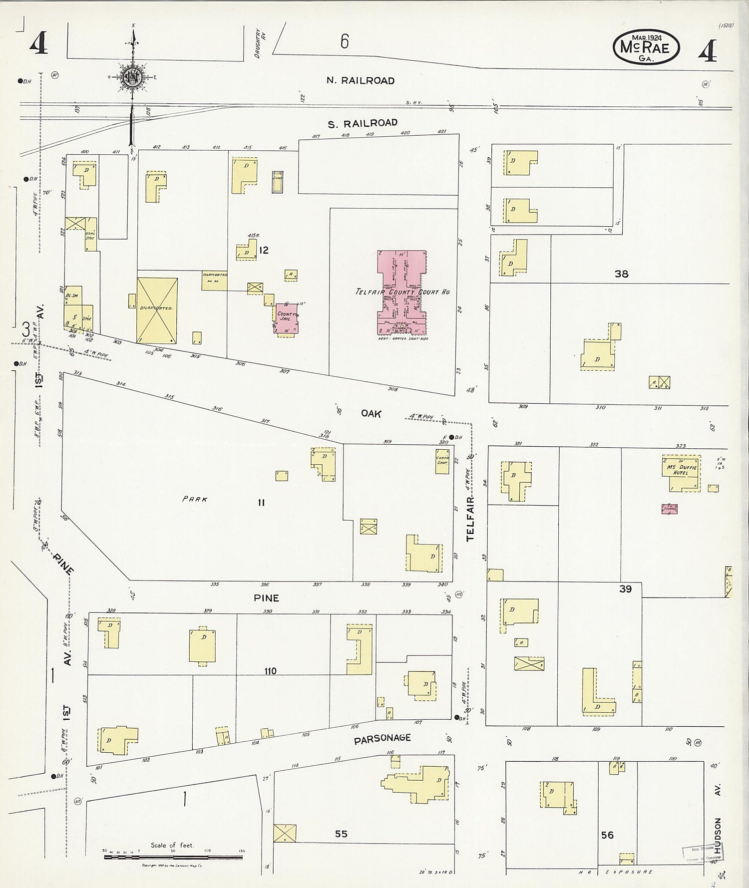 This old map of McRae, Telfair County, Georgia was created by Sanborn Map Company in 1924