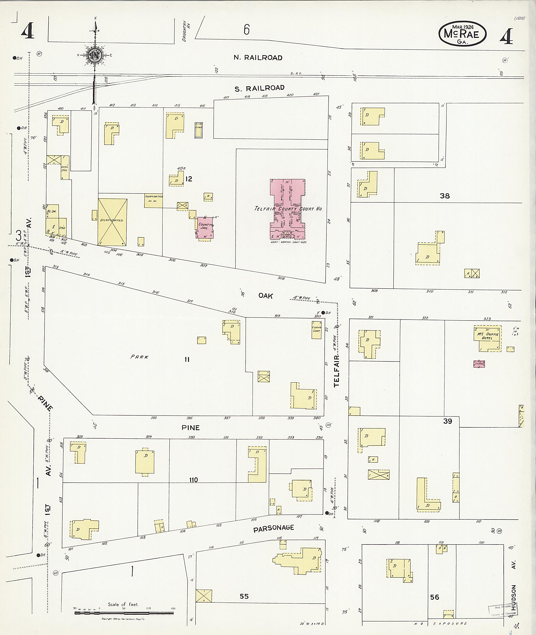This old map of McRae, Telfair County, Georgia was created by Sanborn Map Company in 1924