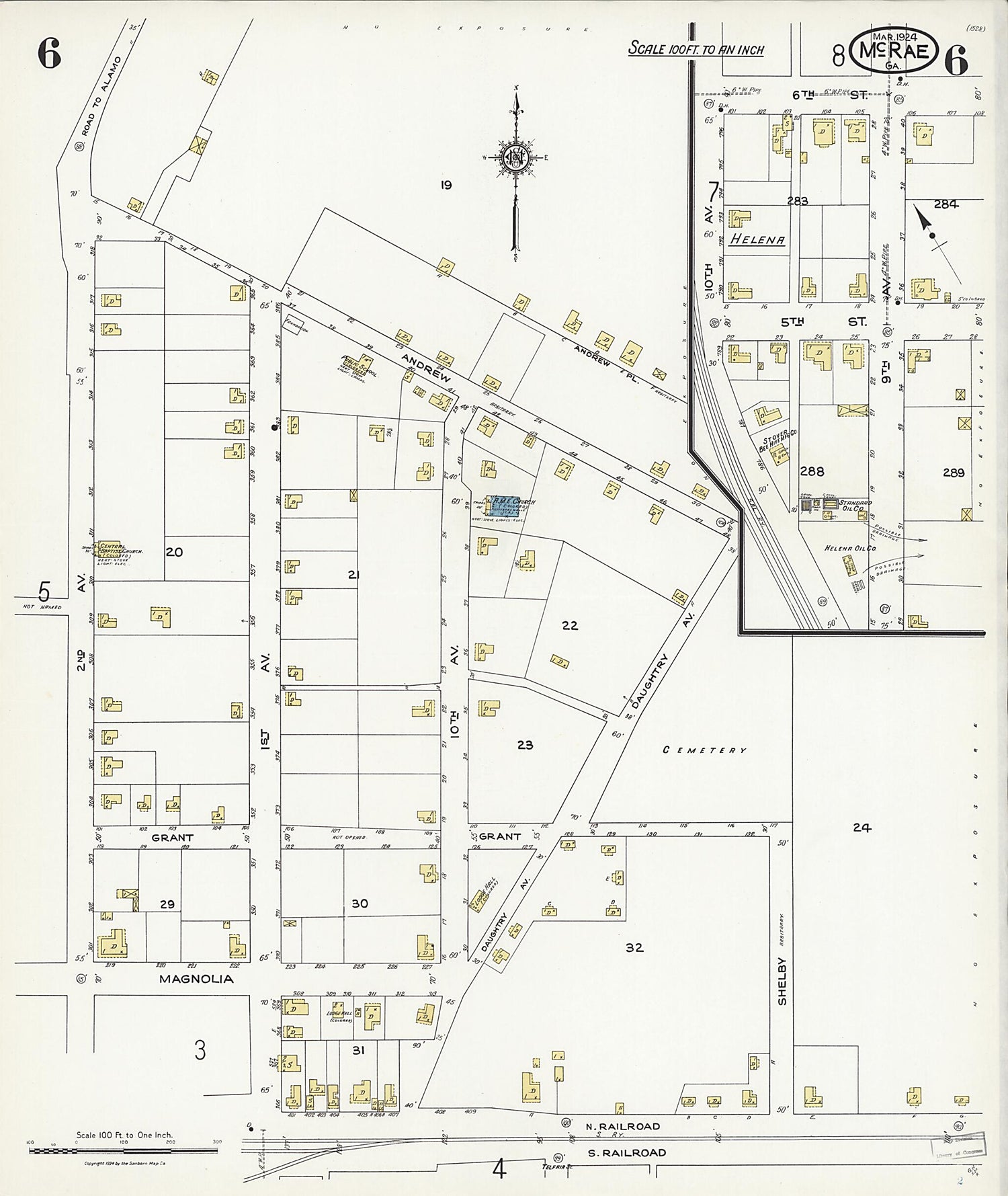 This old map of McRae, Telfair County, Georgia was created by Sanborn Map Company in 1924
