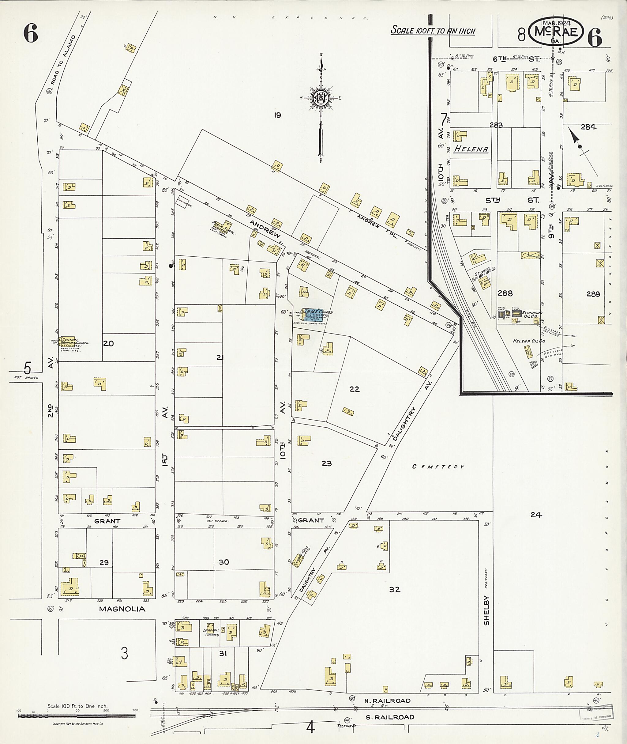 This old map of McRae, Telfair County, Georgia was created by Sanborn Map Company in 1924