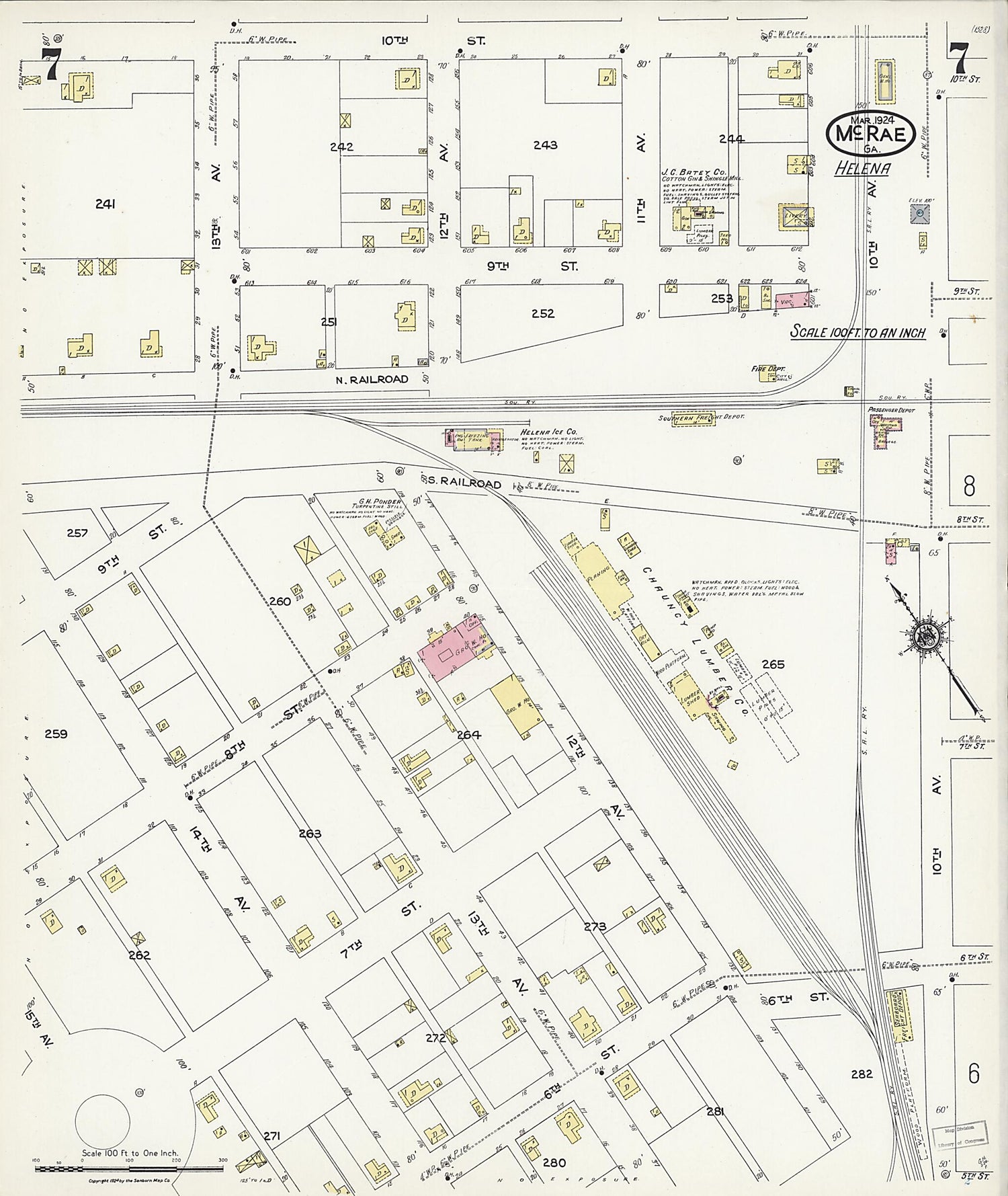 This old map of McRae, Telfair County, Georgia was created by Sanborn Map Company in 1924