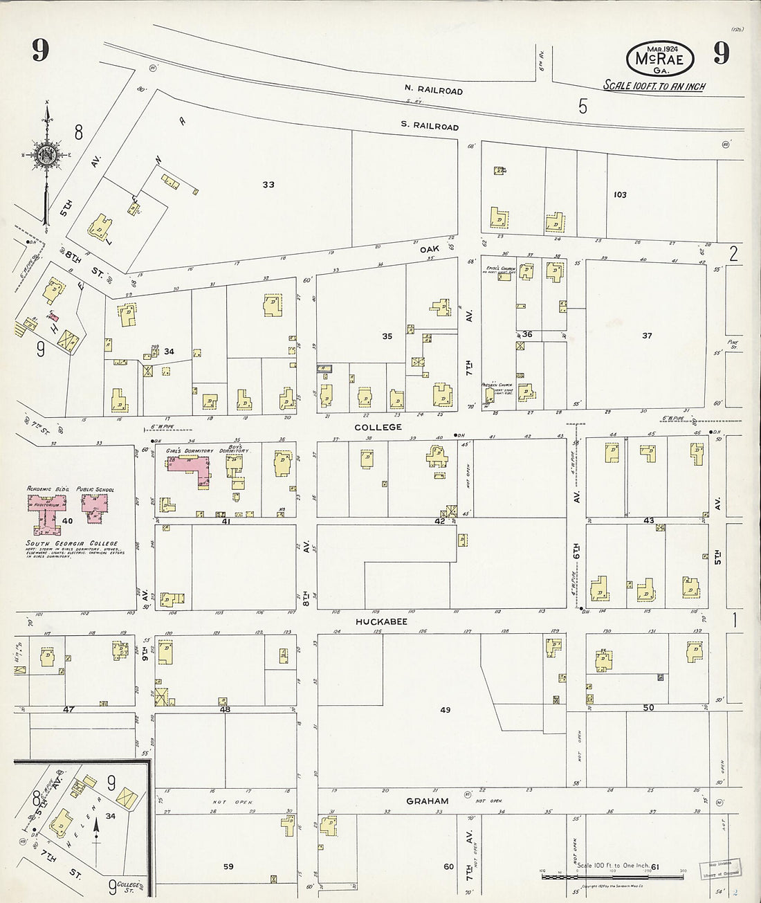This old map of McRae, Telfair County, Georgia was created by Sanborn Map Company in 1924