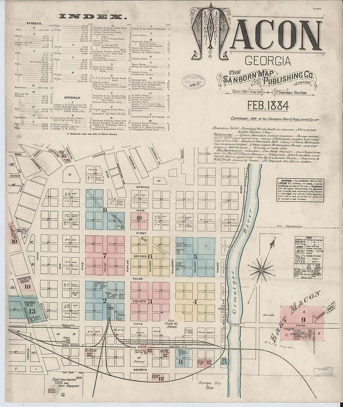 This old map of Macon, Jones County, Georgia was created by Sanborn Map Company in 1884